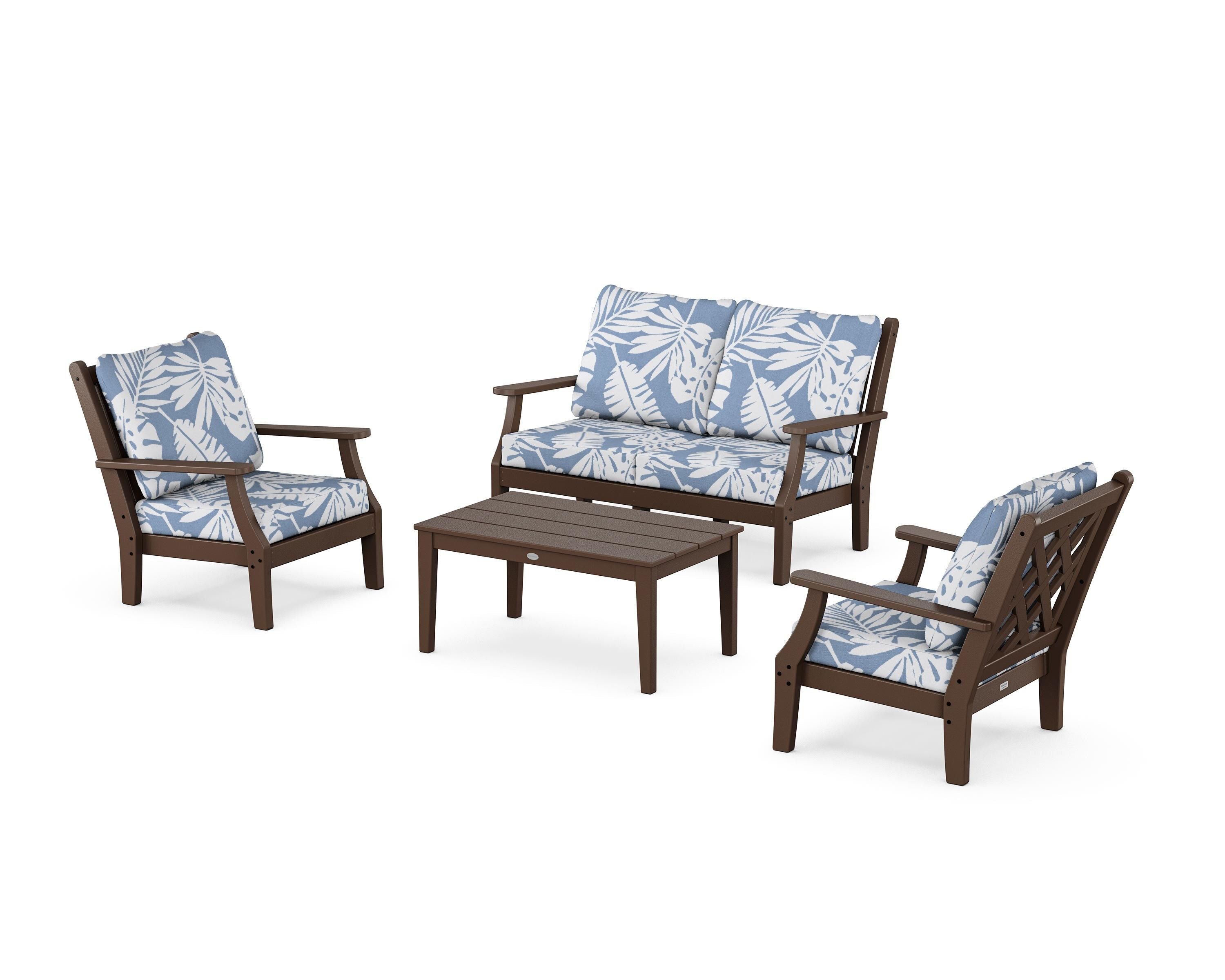 Country Living Wovendale 4-Piece Deep Seating Set with Loveseat in Mahogany / Leaf Sky Blue