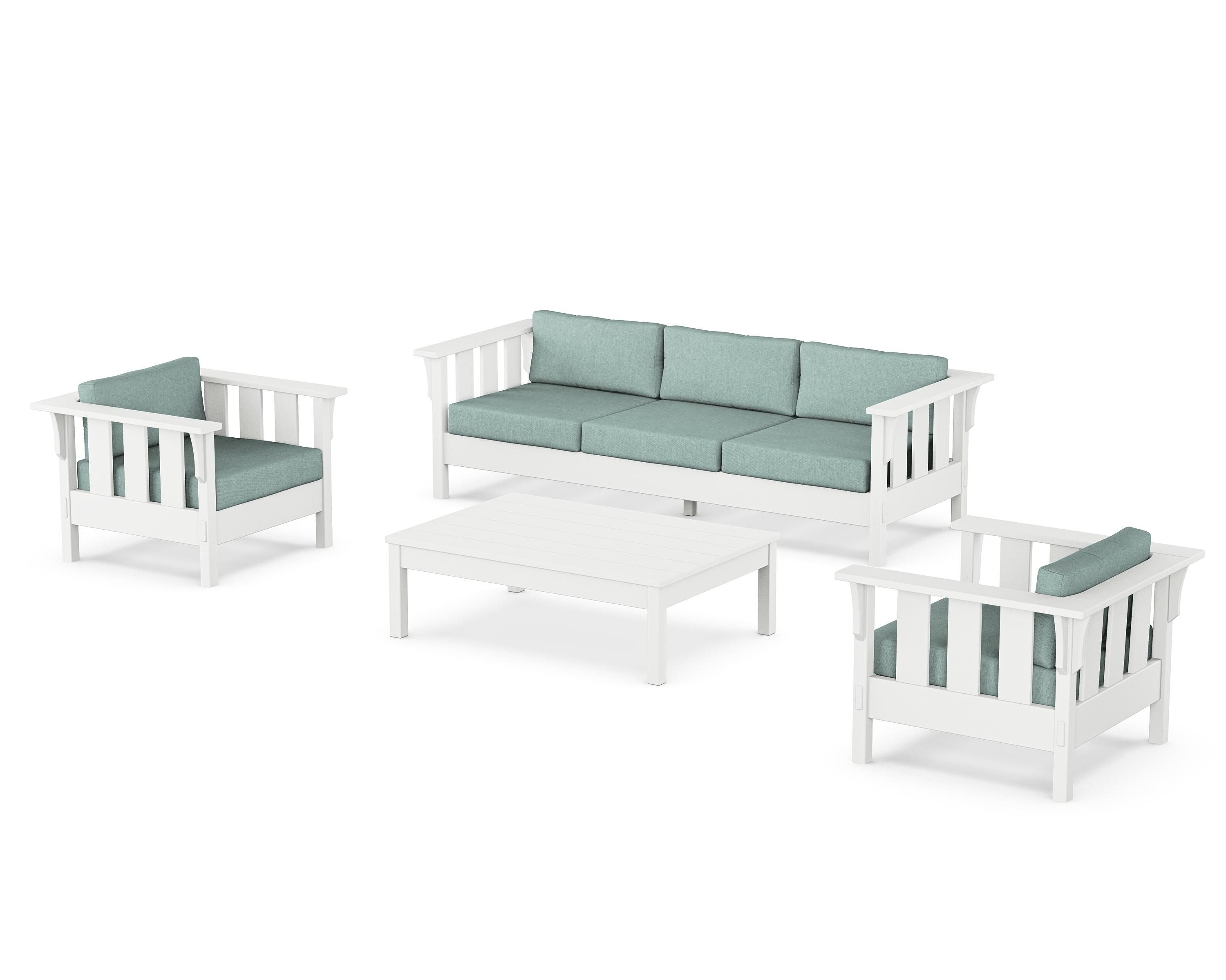 Martha Stewart by POLYWOOD Acadia 4-Piece Deep Seating Set with Sofa in White / Glacier Spa