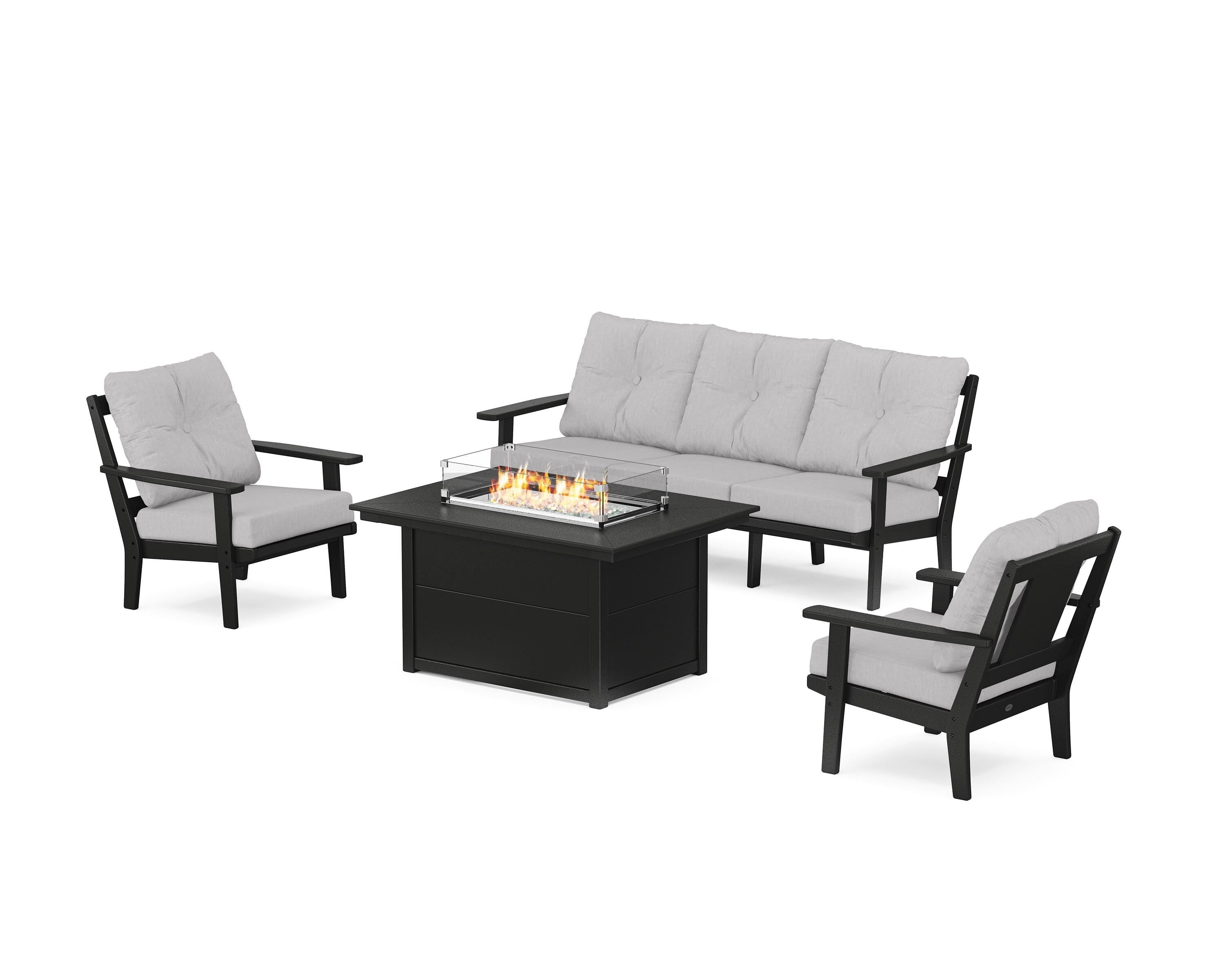 POLYWOOD Prairie Deep Seating Fire Pit Table Set in Black / Granite