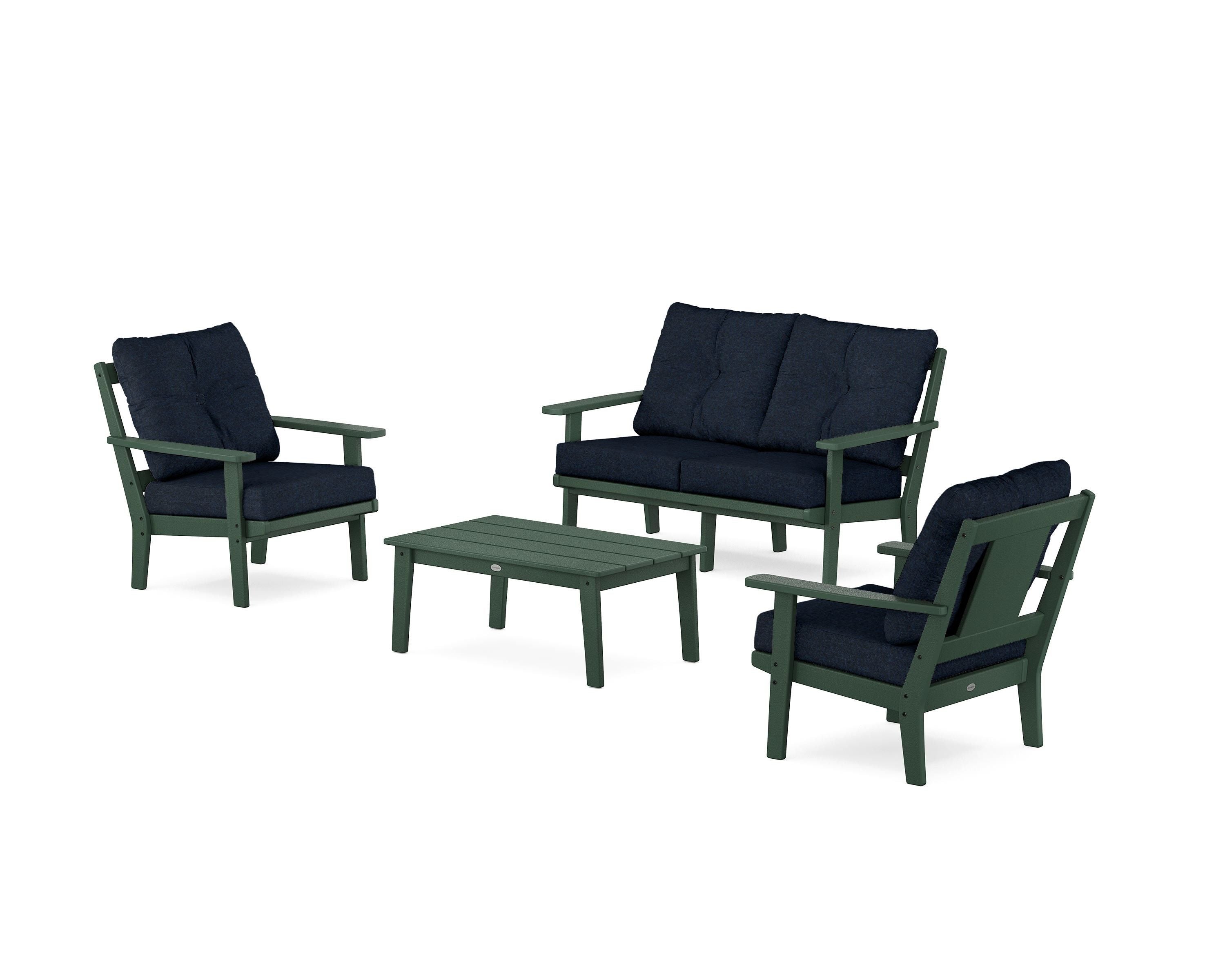 POLYWOOD Prairie 4-Piece Deep Seating Set with Loveseat in Green / Marine Indigo