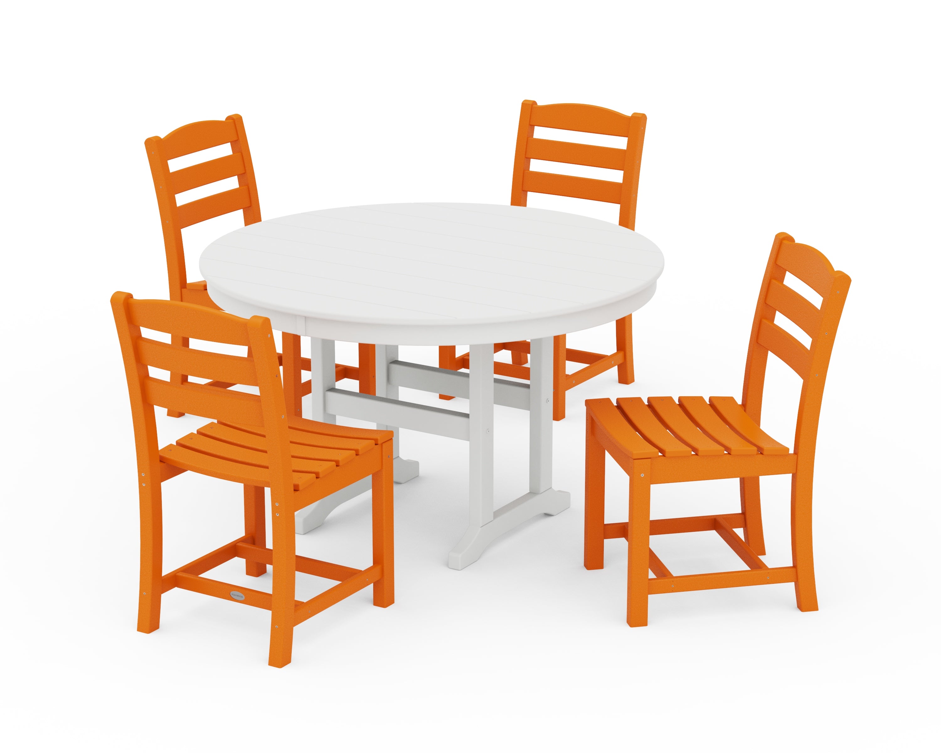 POLYWOOD La Casa Café Side Chair 5-Piece Round Farmhouse Dining Set in Tangerine / White