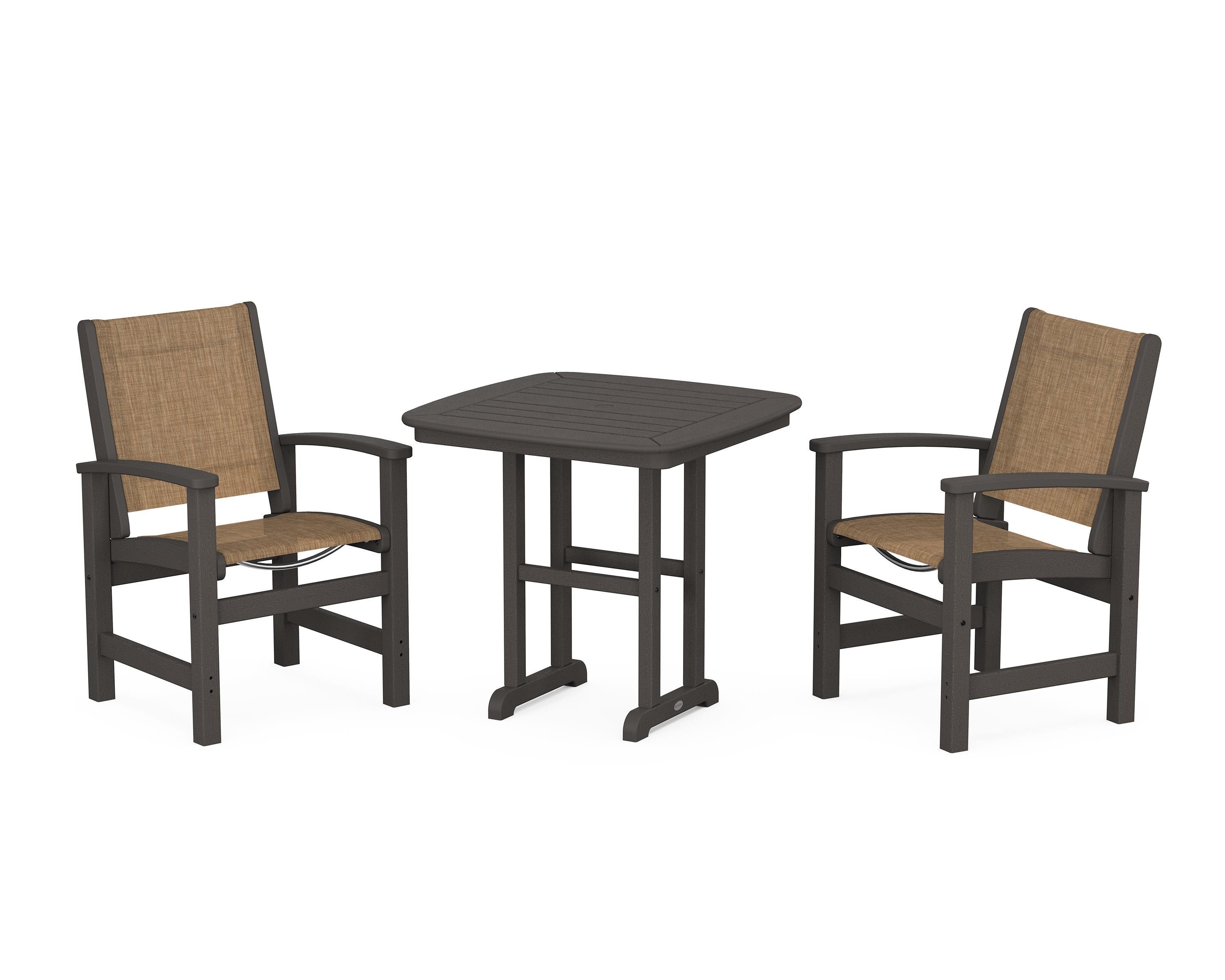 POLYWOOD Coastal 3-Piece Dining Set in Vintage Coffee / Burlap Sling