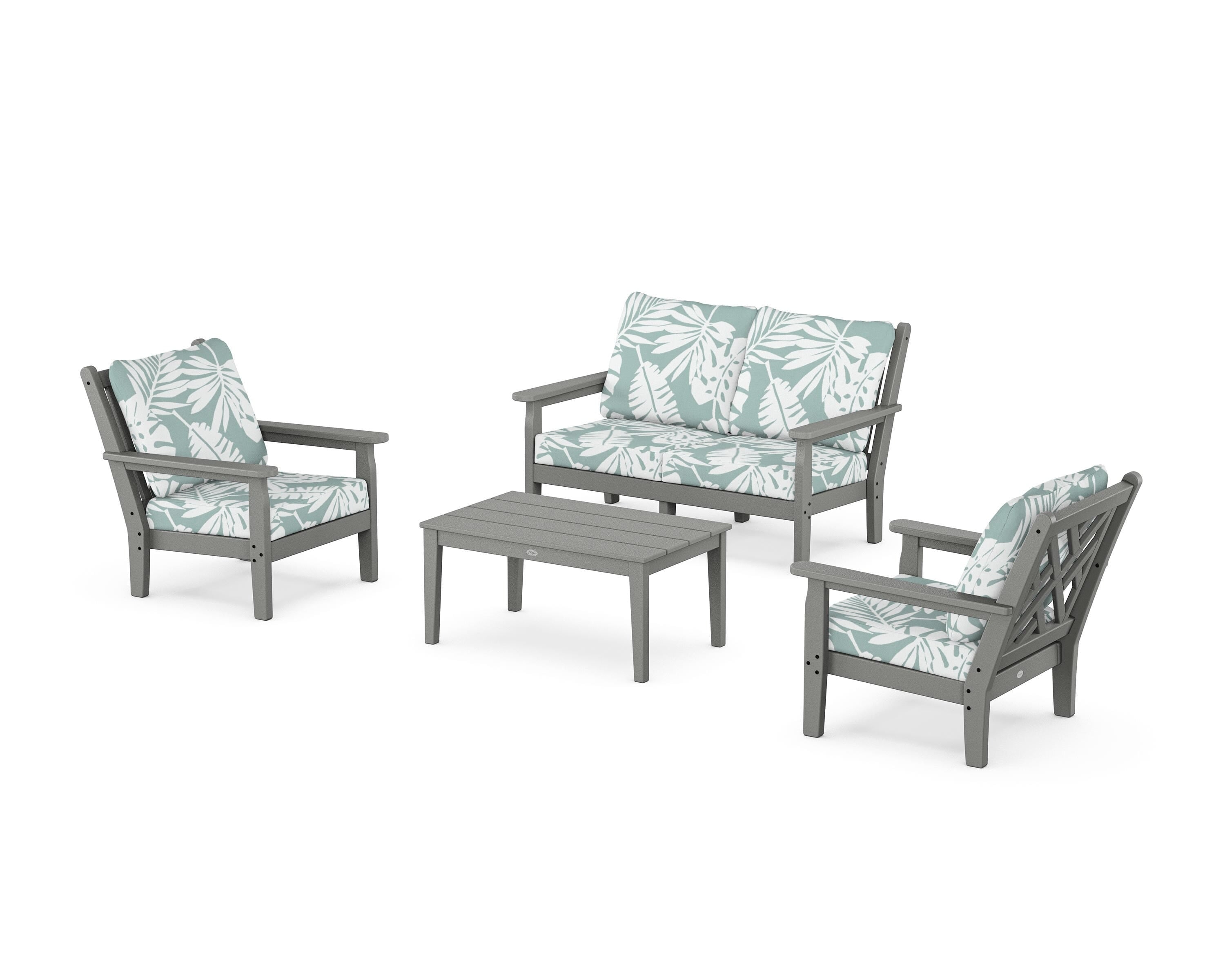 POLYWOOD Chippendale 4-Piece Deep Seating Set with Loveseat in Slate Grey / Leaf Glacier Spa