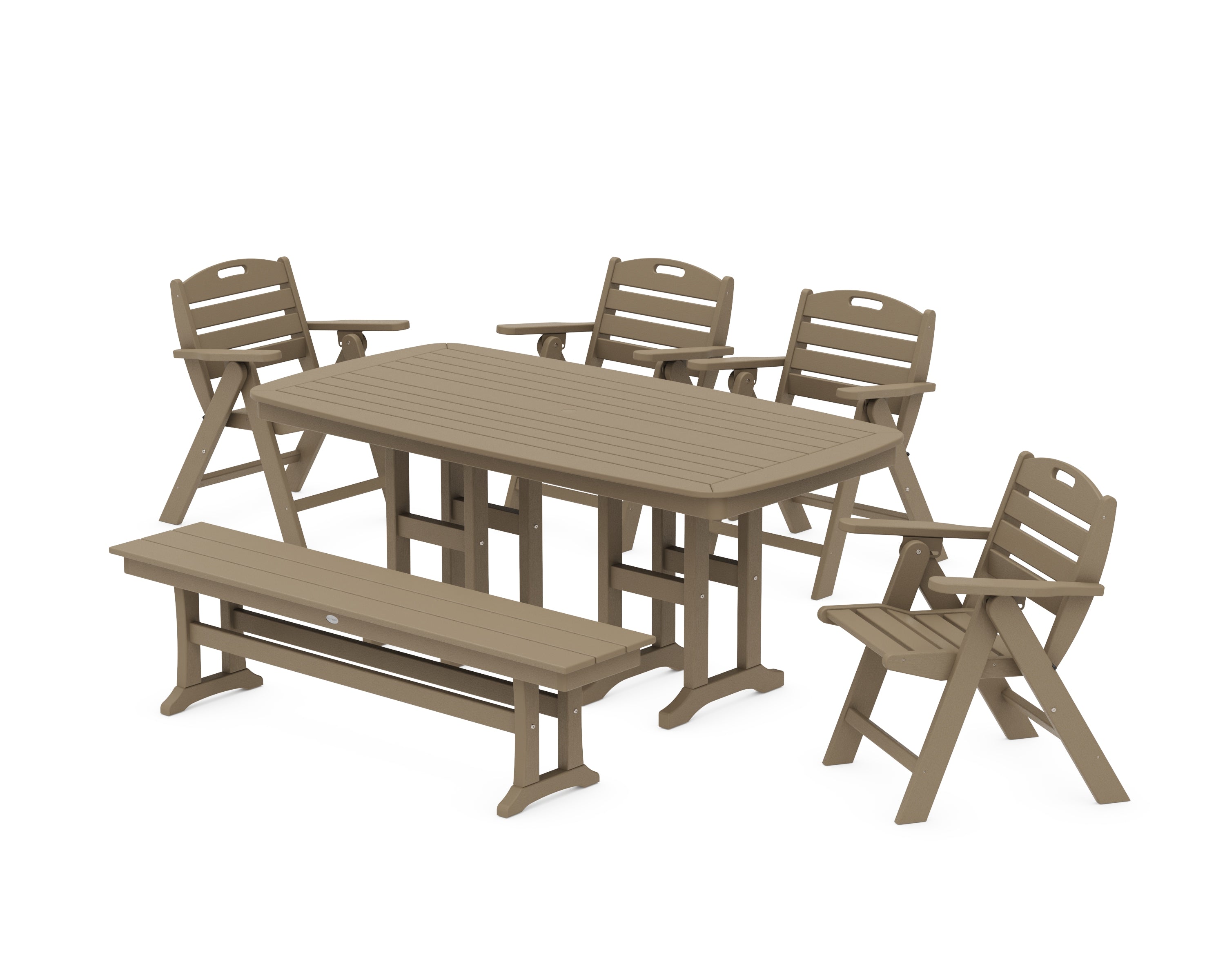 POLYWOOD Nautical Lowback 6-Piece Dining Set with Bench in Vintage Sahara