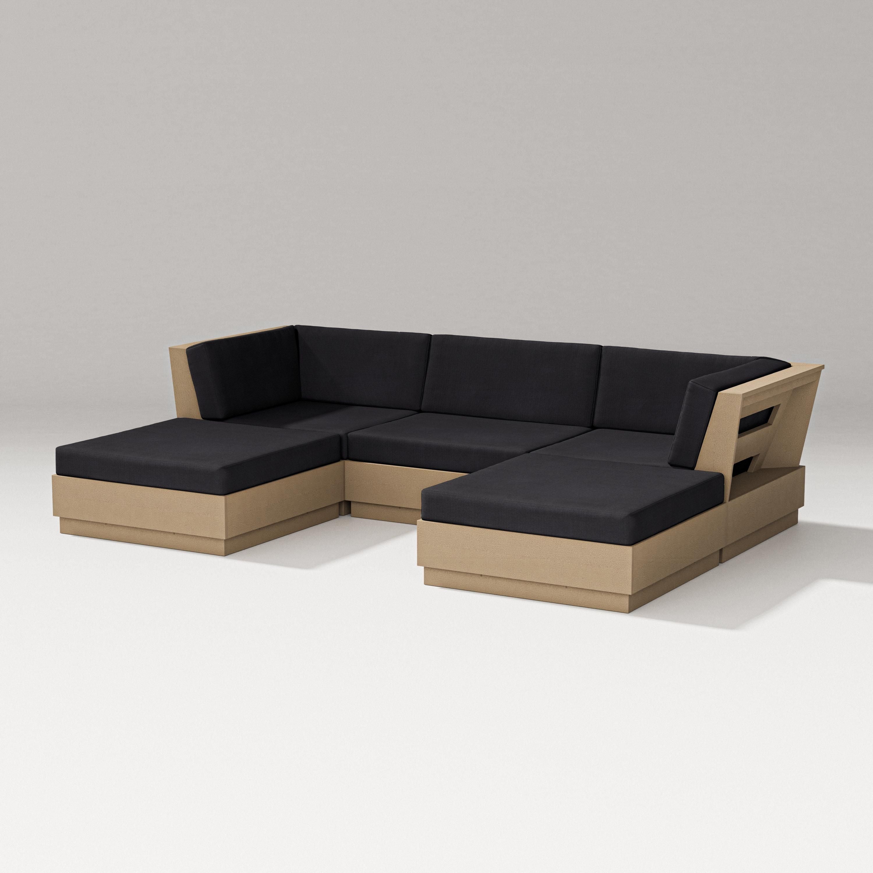 PW Designer Series Elevate Double Chaise Sectional in Vintage Sahara / Midnight Linen