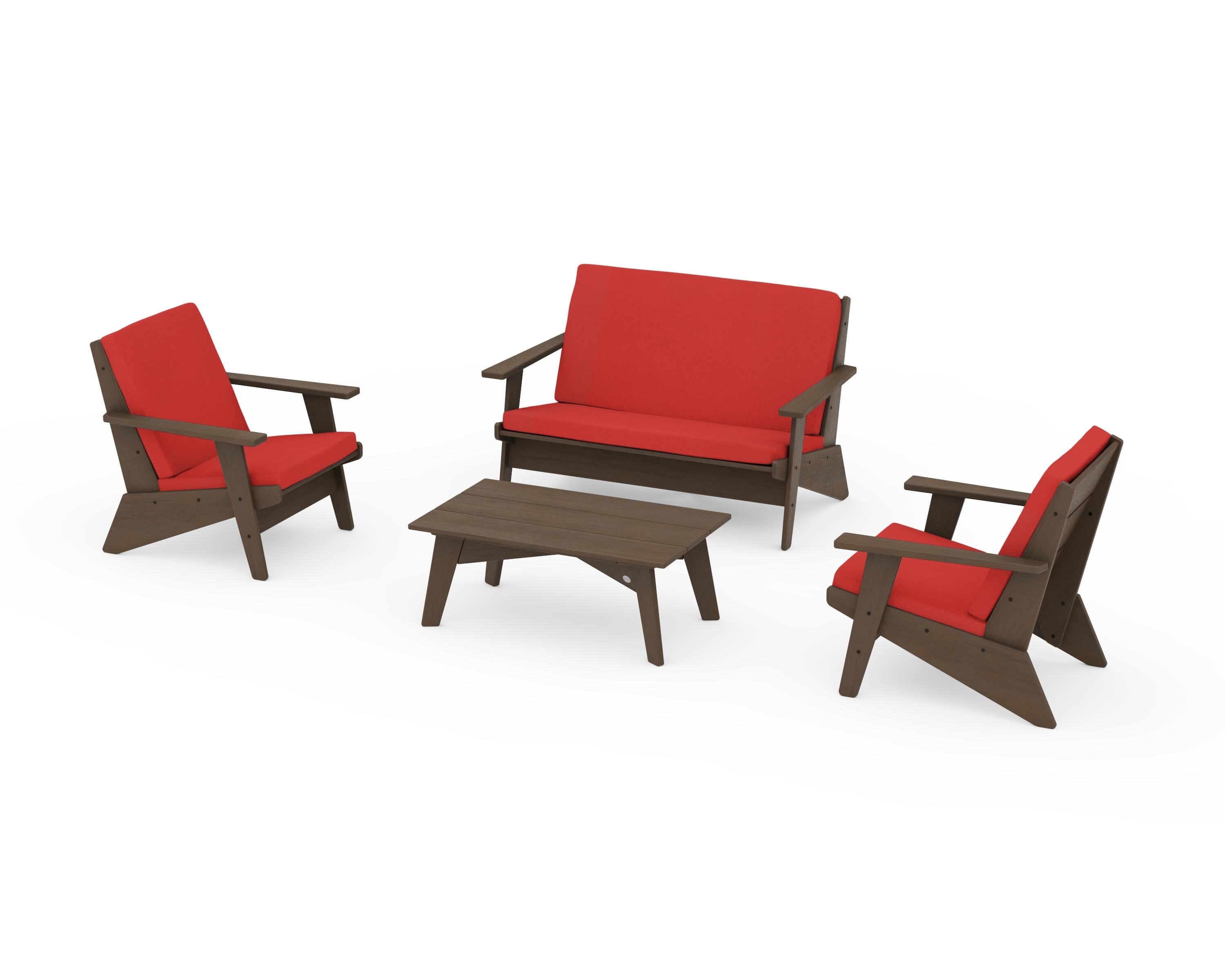 POLYWOOD Riviera Modern Lounge 4-Piece Set in Kona / Crimson Linen