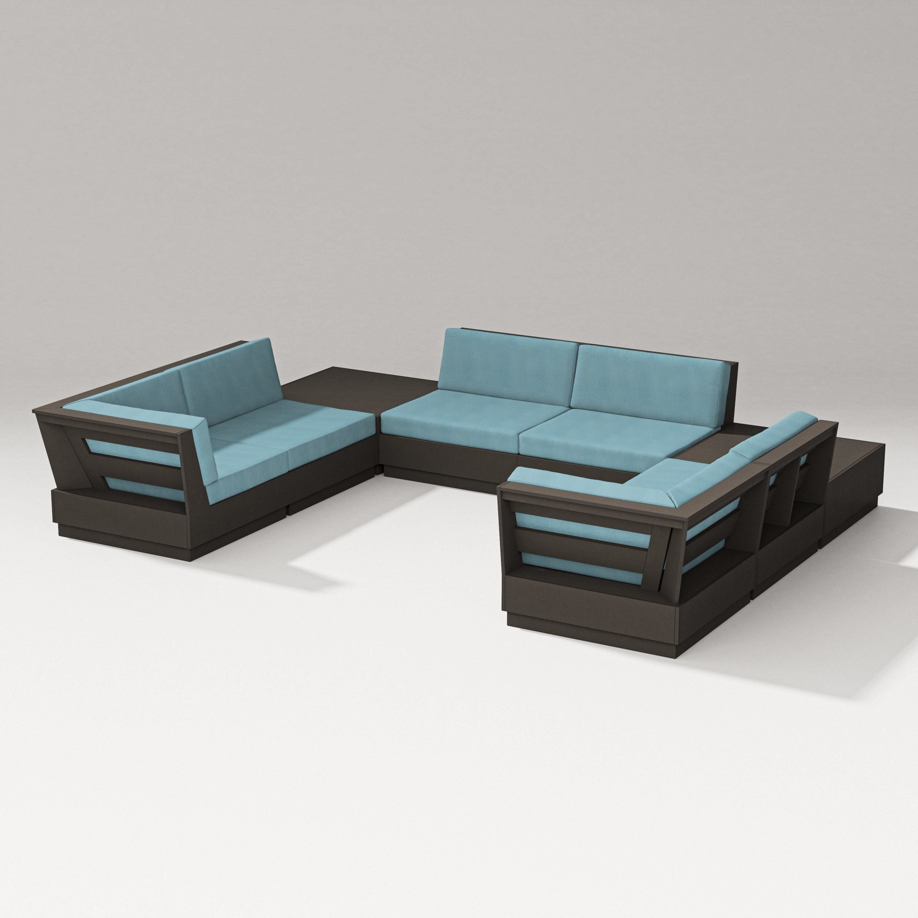 PW Designer Series Elevate 8-Piece U-Shaped Sectional in Vintage Coffee / Lattice Sky Blue