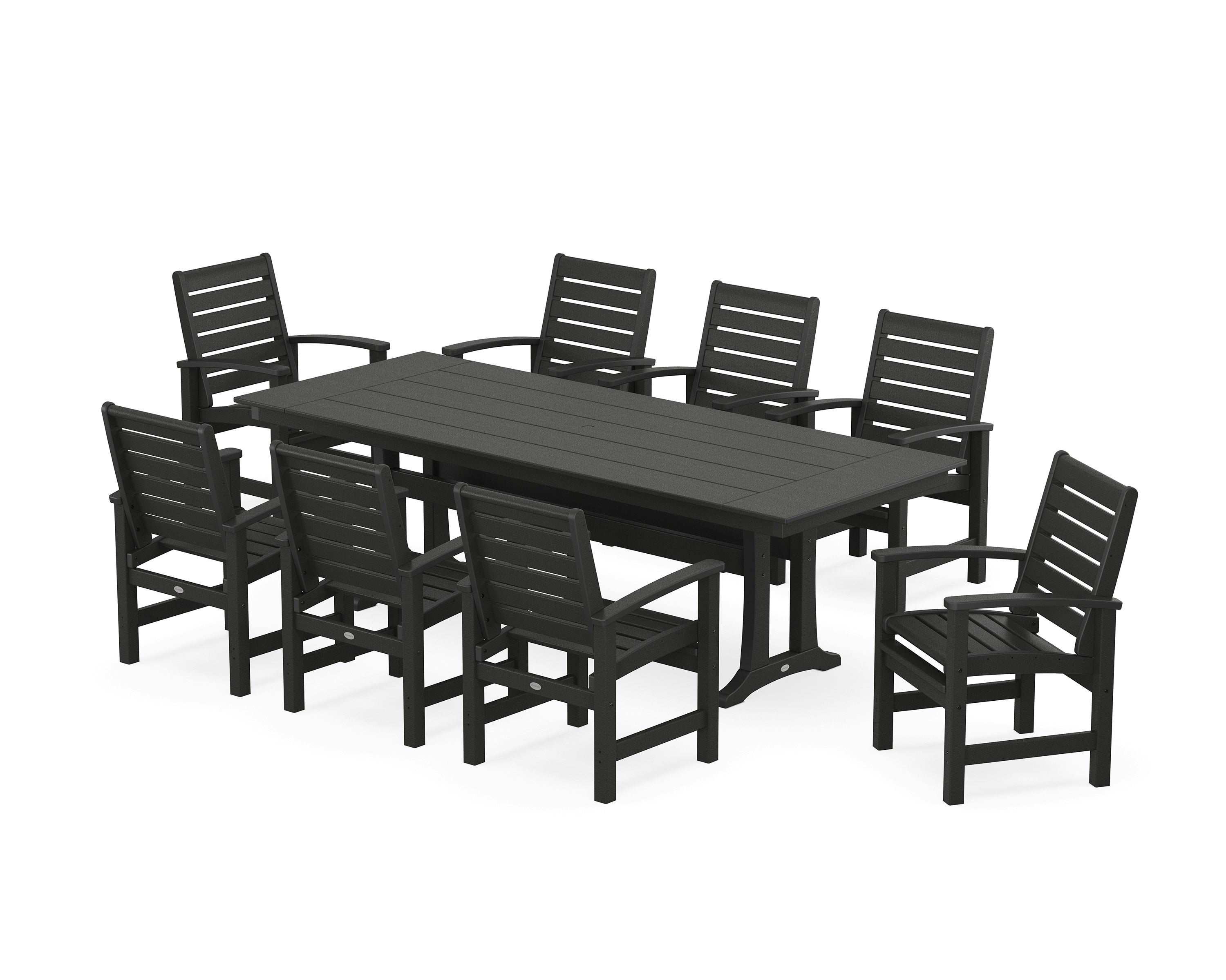 POLYWOOD® Signature 9-Piece Farmhouse Dining Set with Trestle Legs in Black