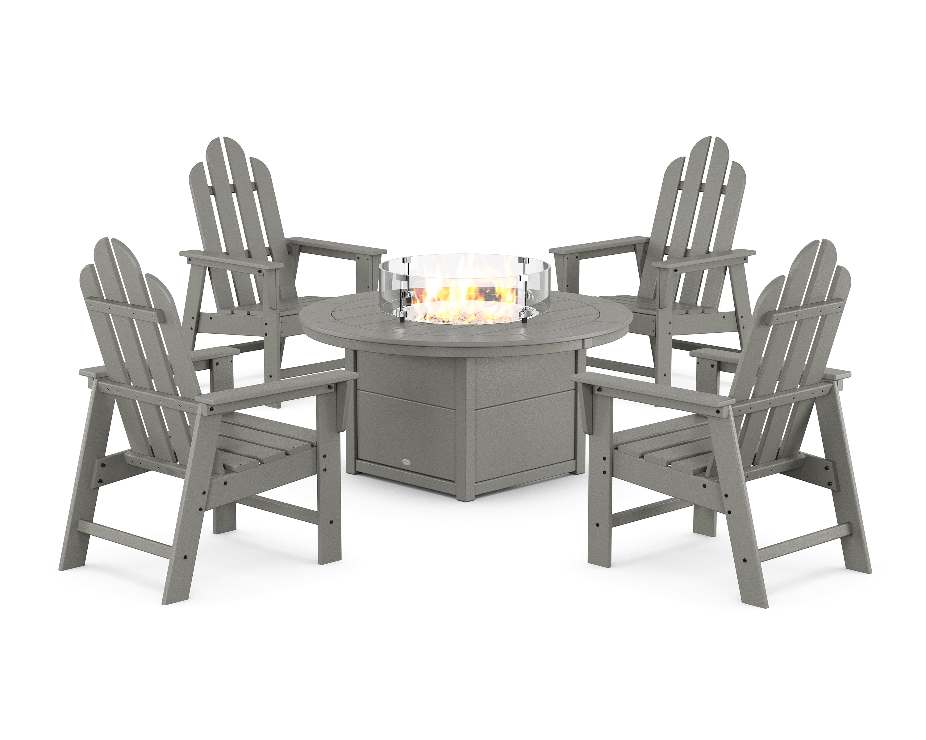 POLYWOOD® Long Island 4-Piece Upright Adirondack Conversation Set with Fire Pit Table in Slate Grey