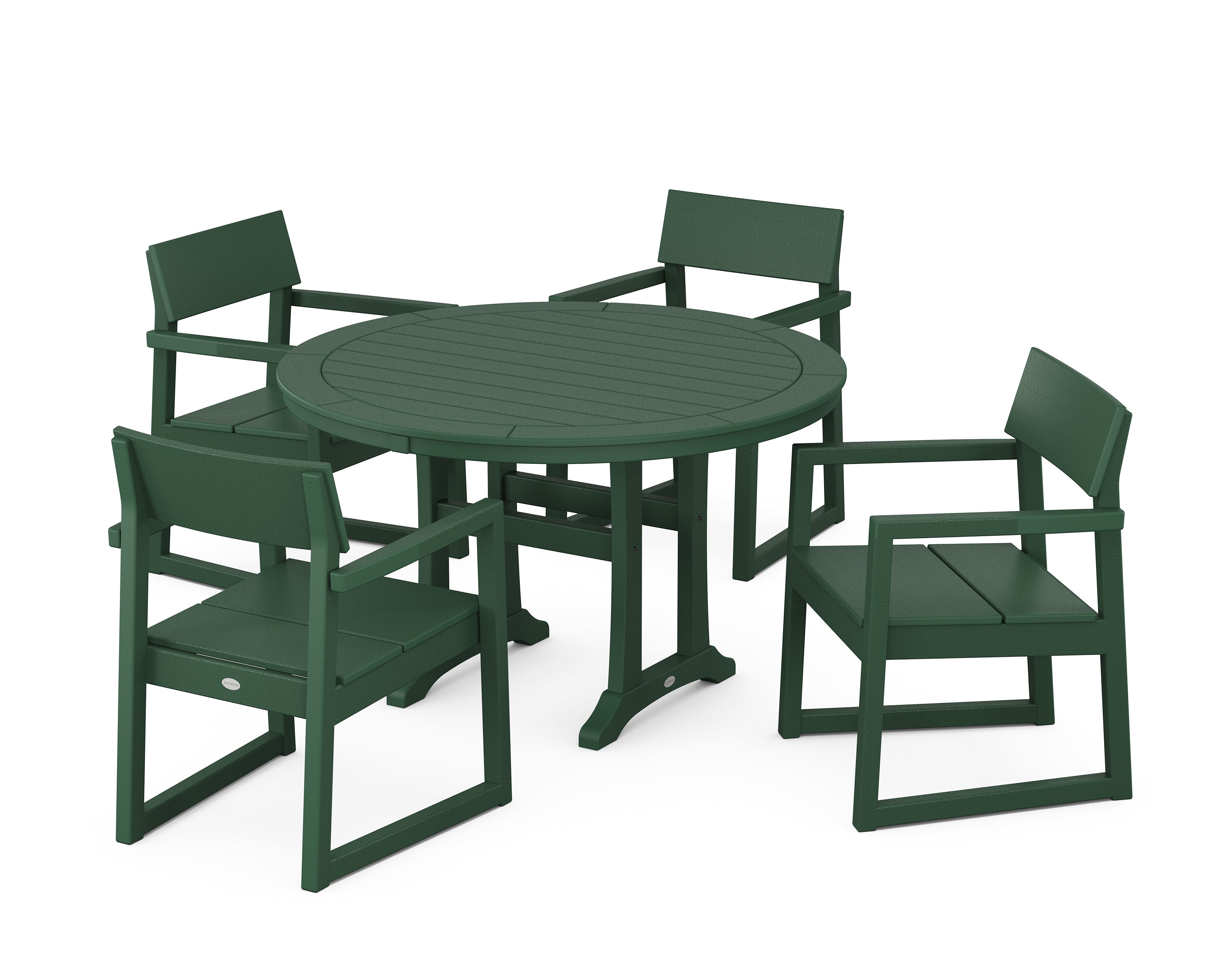 POLYWOOD® EDGE 5-Piece Round Dining Set with Trestle Legs in Green