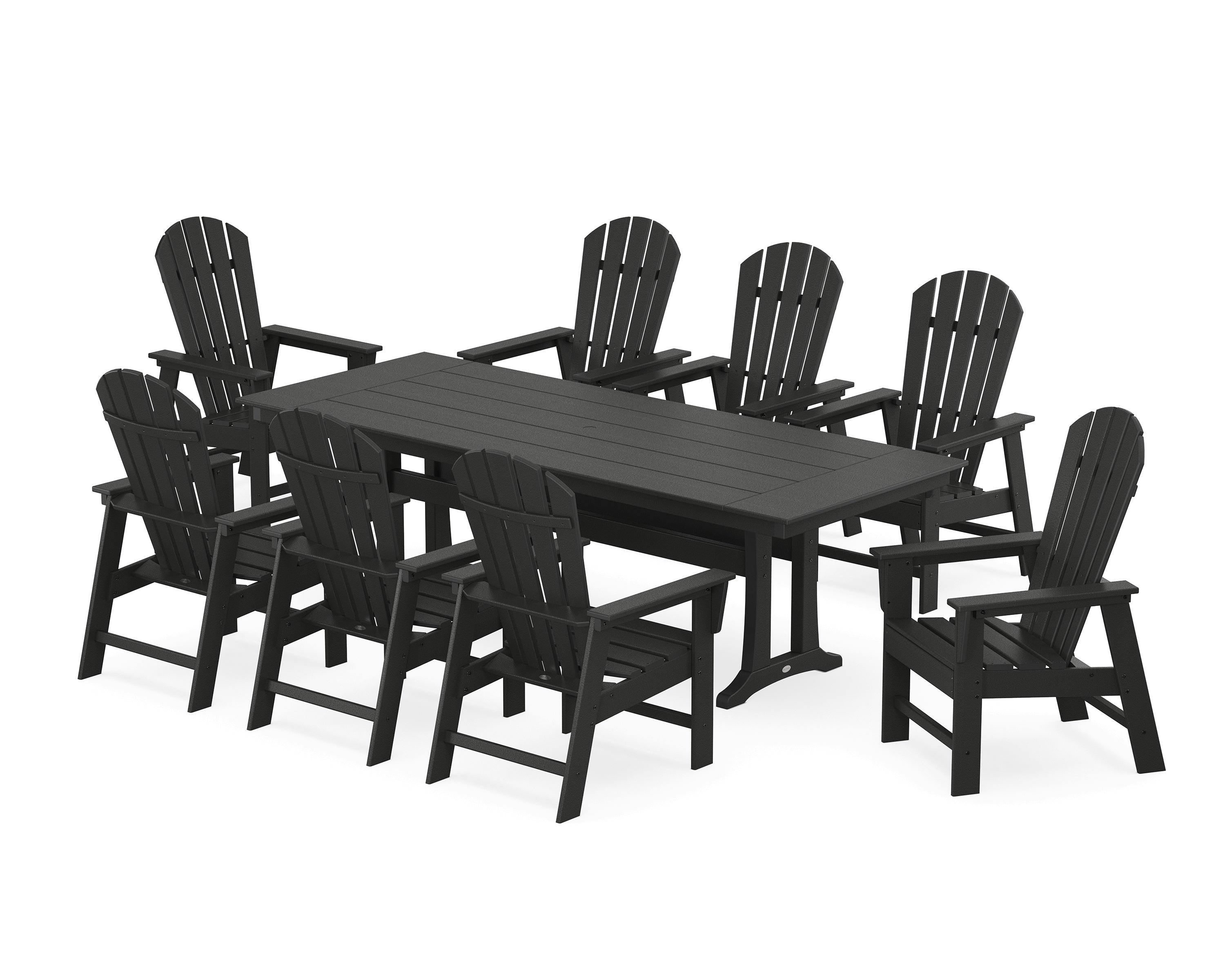 POLYWOOD® South Beach 9-Piece Farmhouse Dining Set with Trestle Legs in Black