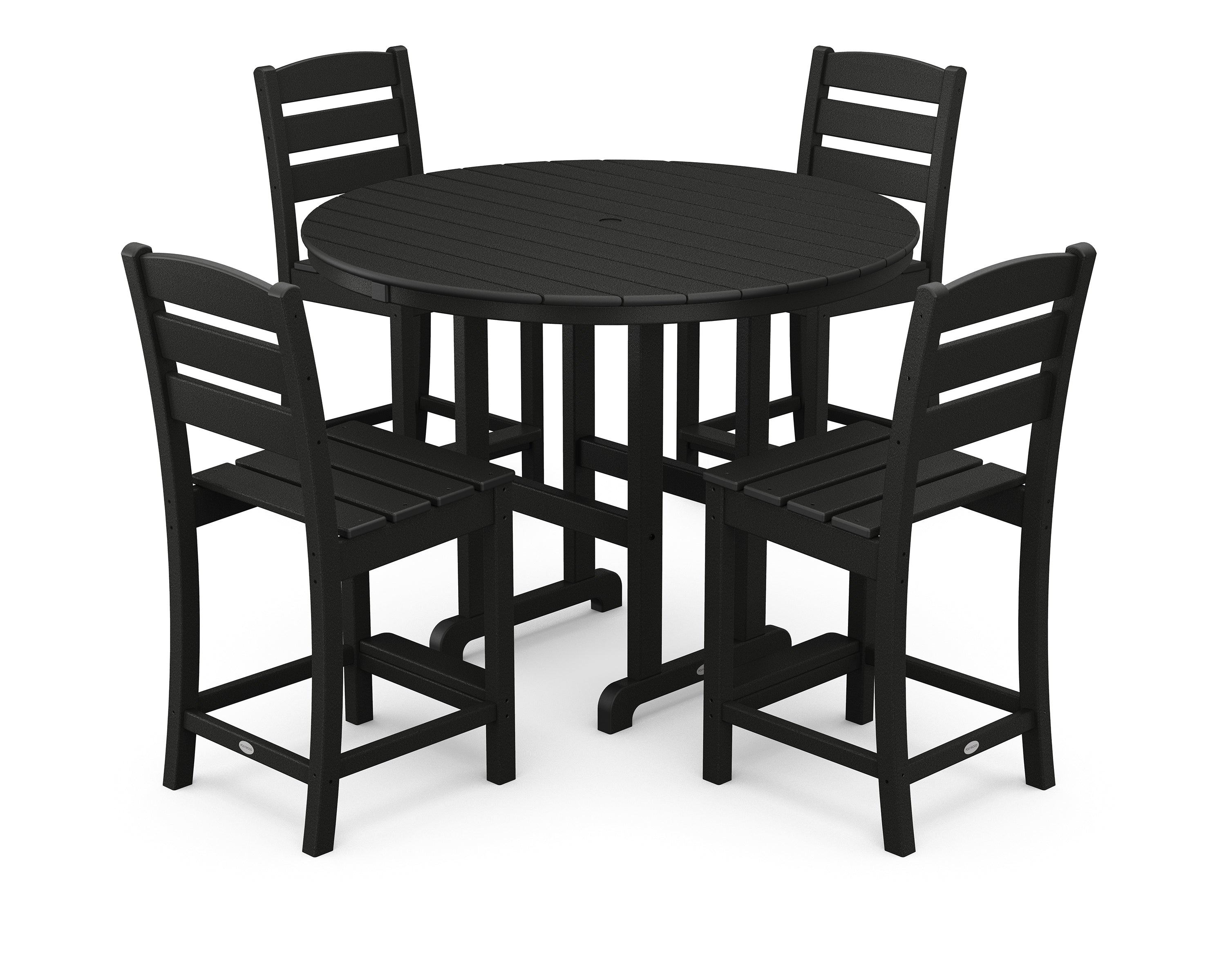 POLYWOOD® Lakeside 5-Piece Farmhouse Round Side Chair Counter  Set in Black