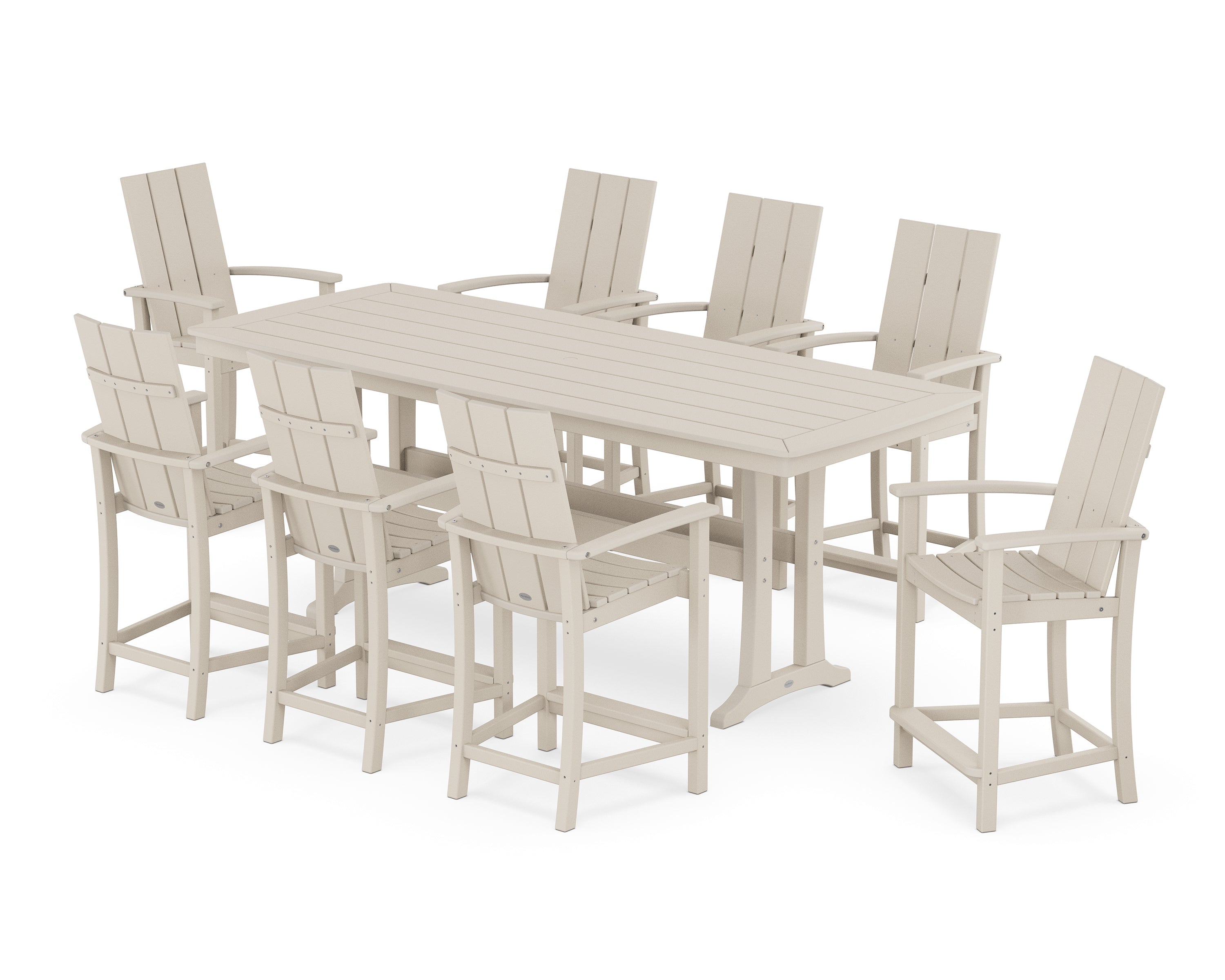 POLYWOOD® Modern Adirondack 9-Piece Counter Set with Trestle Legs in Sand