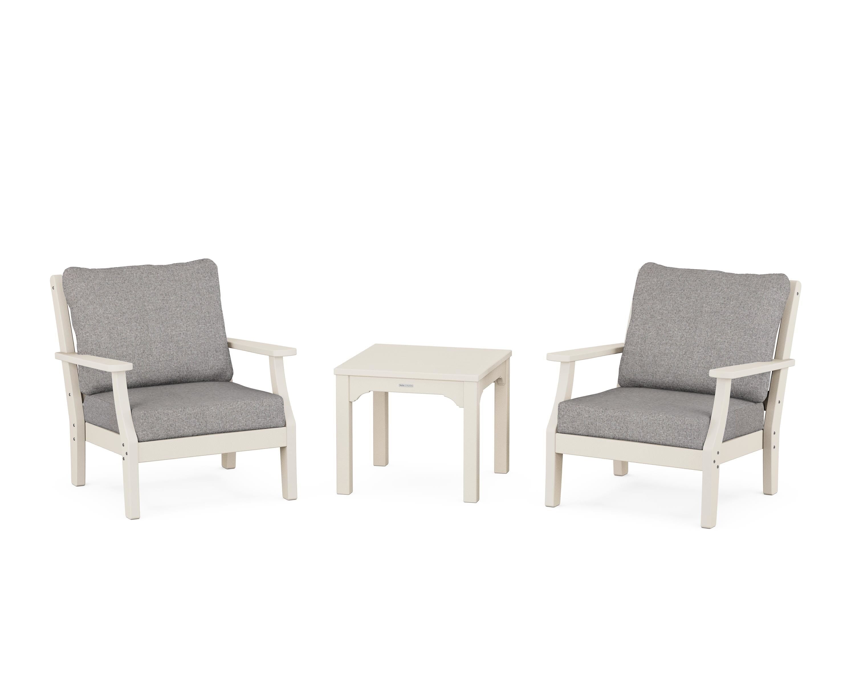 Martha Stewart by POLYWOOD Chinoiserie 3-Piece Deep Seating Set in Sand / Grey Mist
