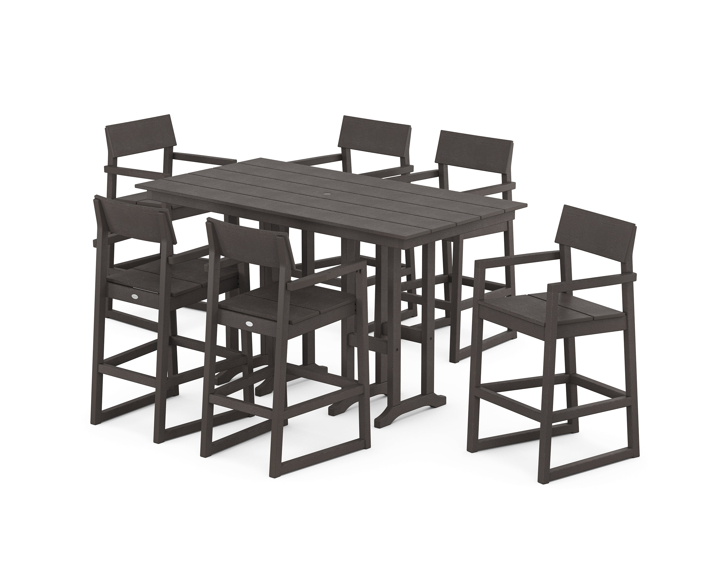 POLYWOOD® EDGE Arm Chair 7-Piece Farmhouse Bar Set in Vintage Coffee