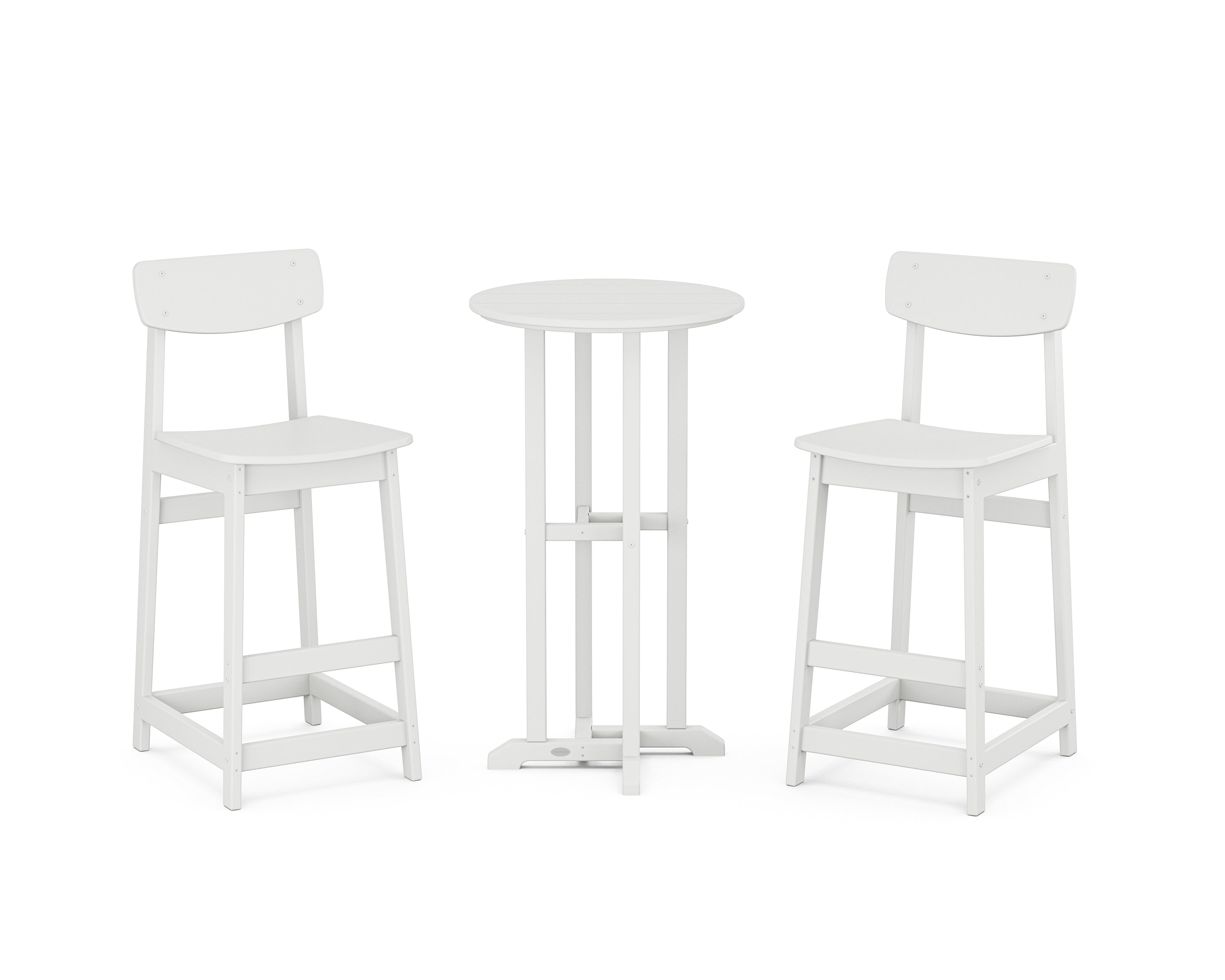 POLYWOOD Modern Studio Urban Bar Chair 3-Piece Bistro Set in White