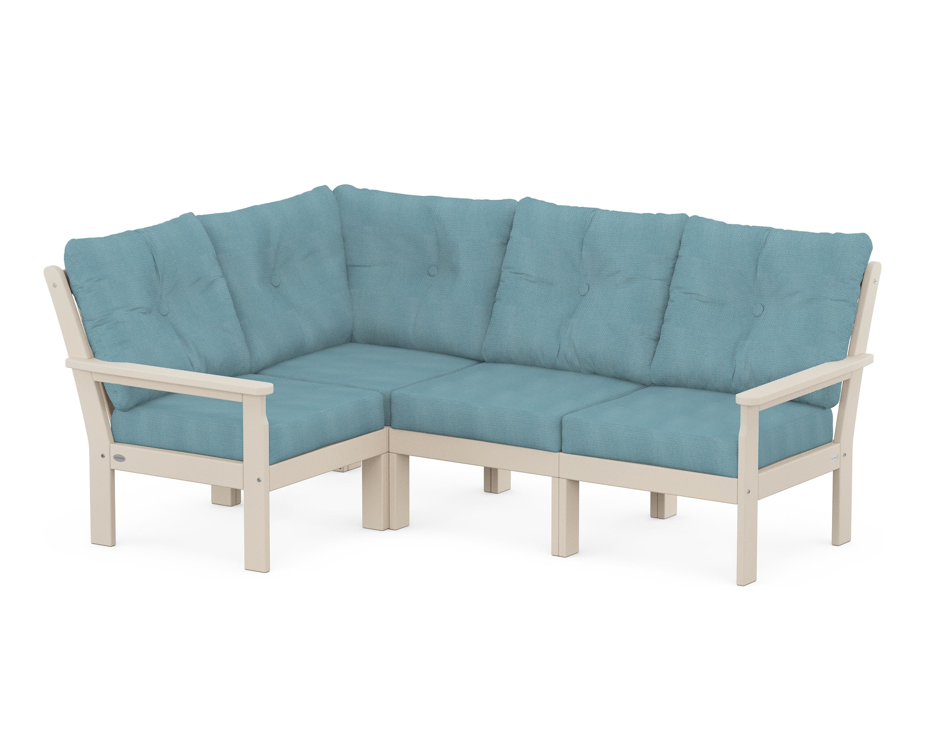 POLYWOOD Vineyard 4-Piece Sectional in Sand / Lattice Sky Blue