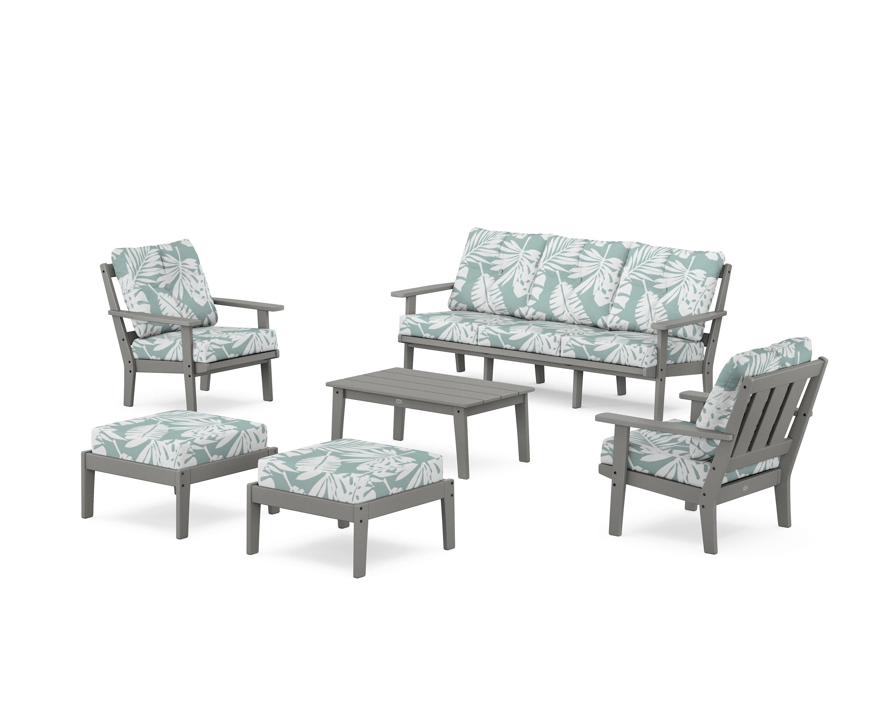 POLYWOOD Oxford 6-Piece Lounge Sofa Set in Slate Grey / Leaf Glacier Spa