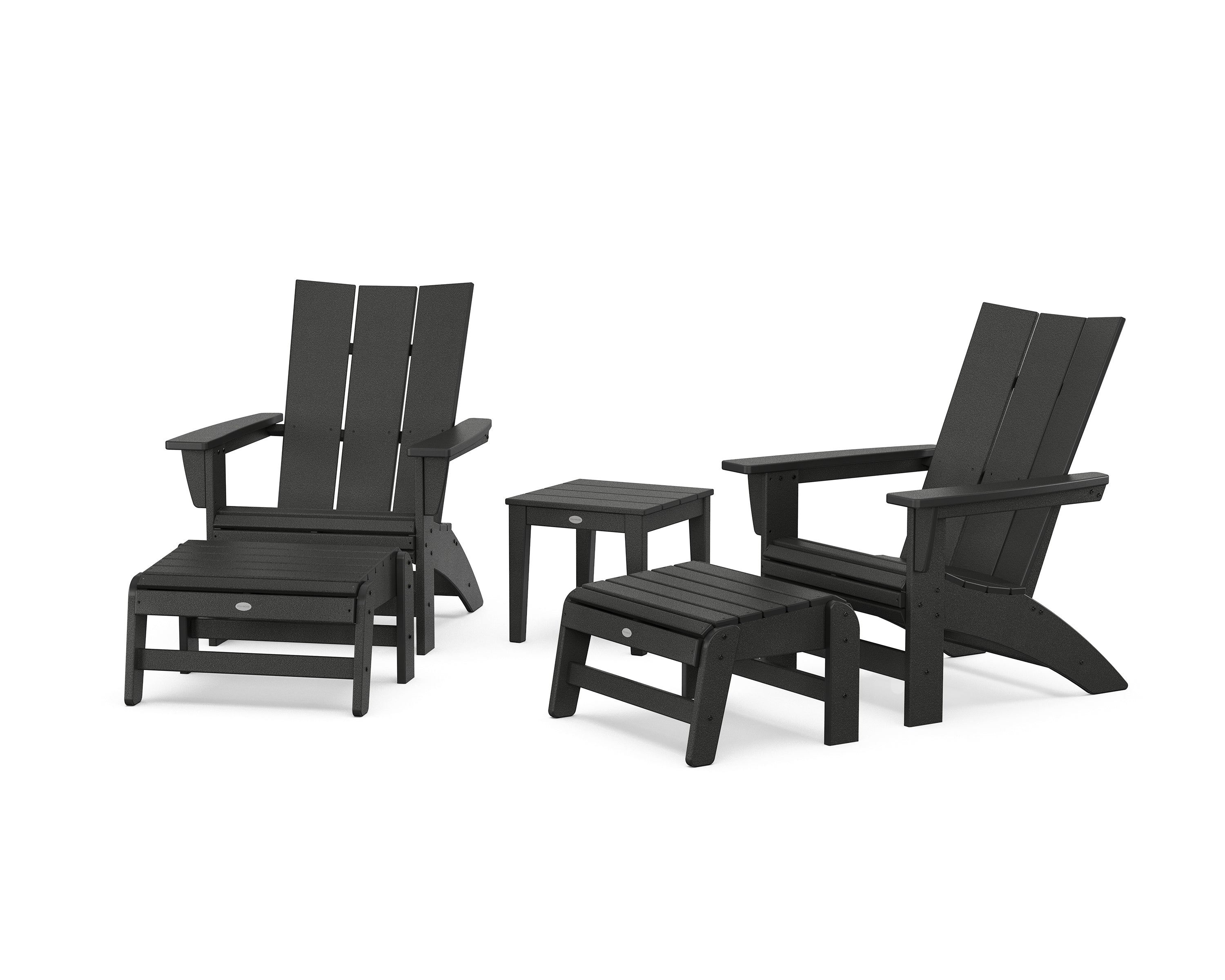 POLYWOOD® 5-Piece Modern Grand Adirondack Set with Ottomans and Side Table in Black