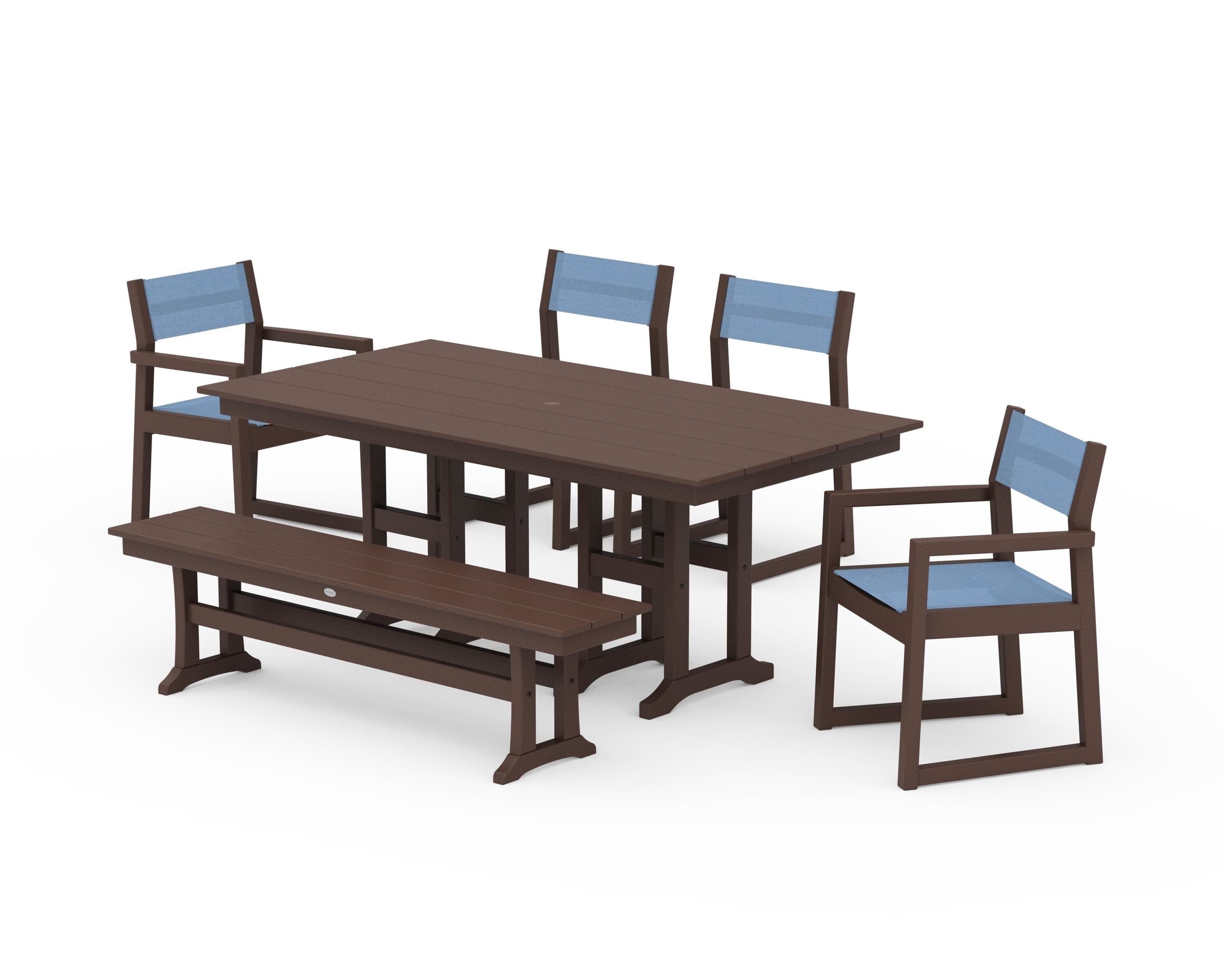 POLYWOOD EDGE Sling 6-Piece Farmhouse Dining Set in Mahogany / Poolside Sling