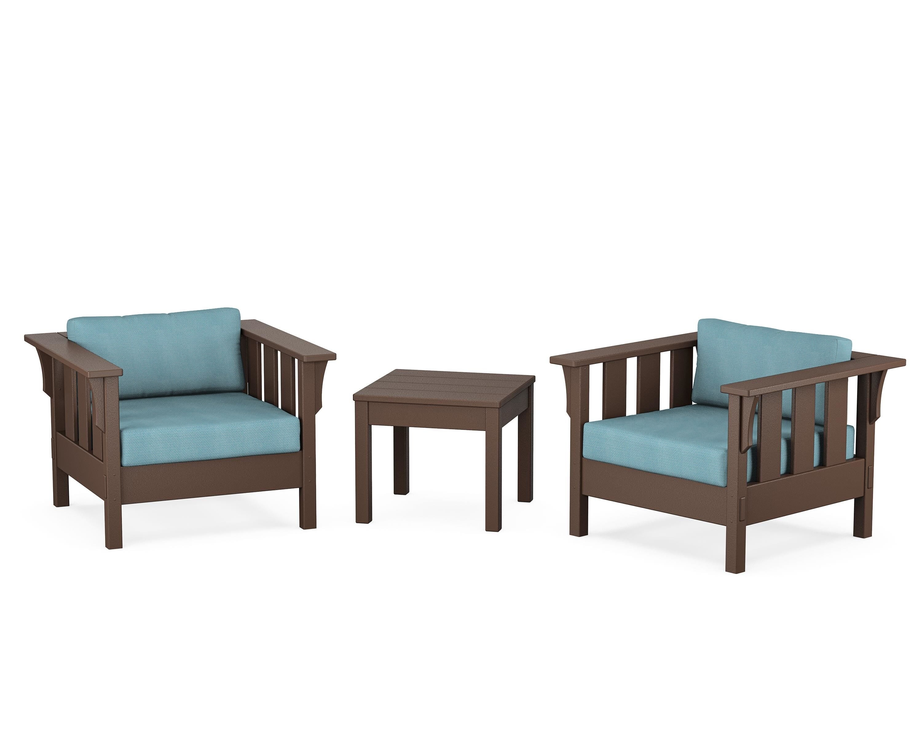 Martha Stewart by POLYWOOD Acadia 3-Piece Deep Seating Set in Mahogany / Lattice Sky Blue