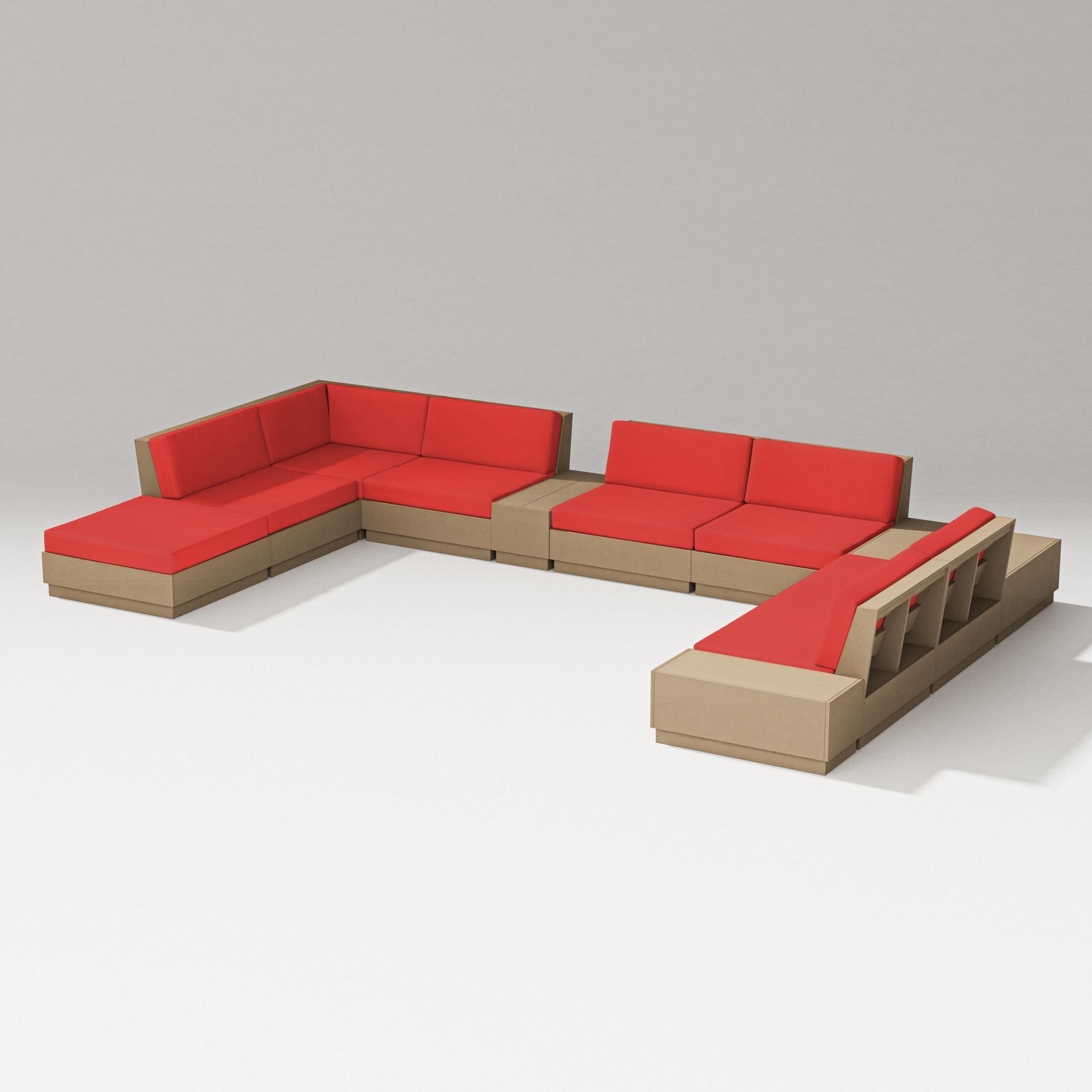 PW Designer Series Elevate 11-Piece Conversation Sectional Set in Vintage Sahara / Crimson Linen