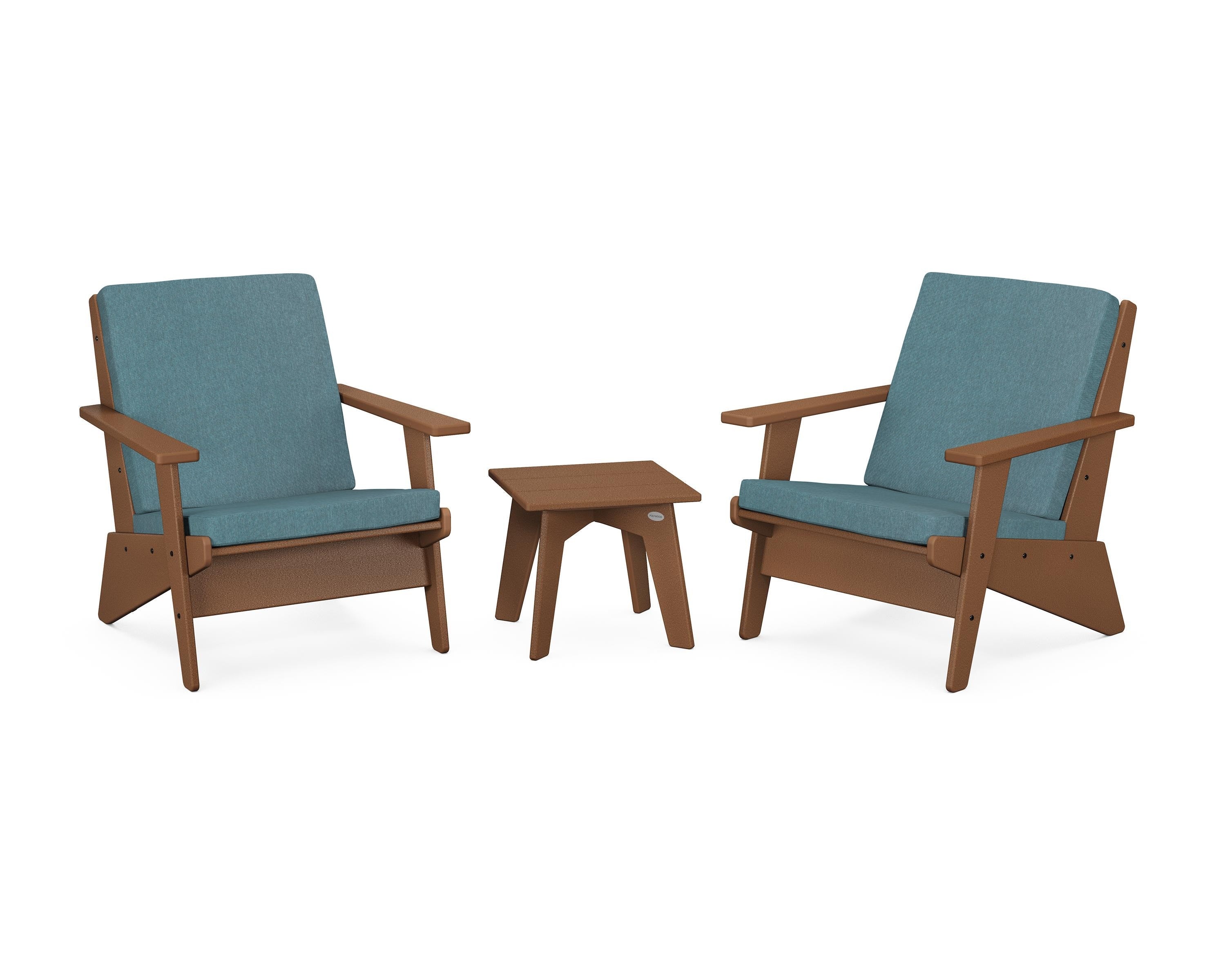 POLYWOOD Riviera Modern Lounge 3-Piece Set in Teak / Ocean Teal