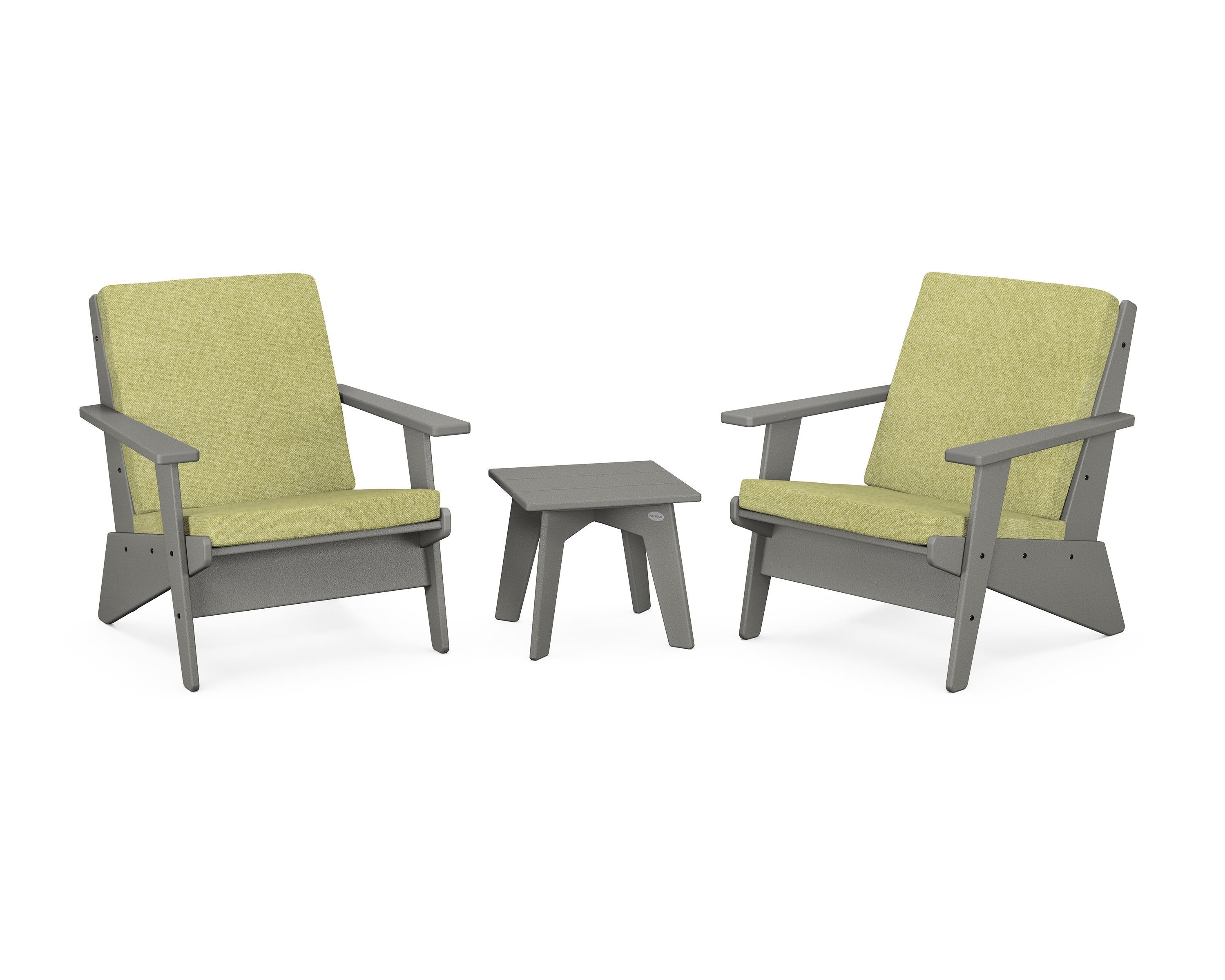 POLYWOOD Riviera Modern Lounge 3-Piece Set in Slate Grey / Chartreuse Boucle