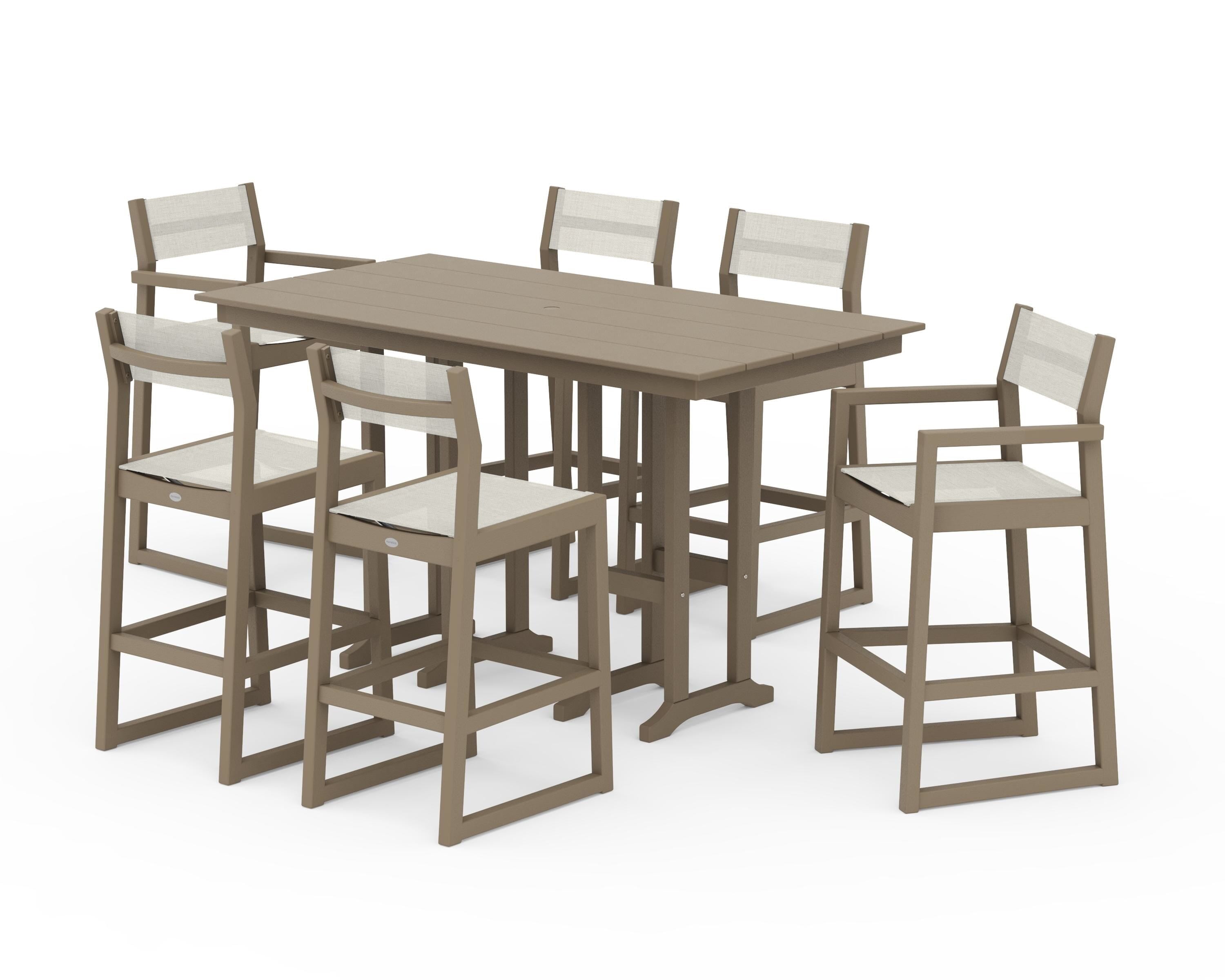 POLYWOOD EDGE Sling 7-Piece Farmhouse Bar Set in Vintage Sahara / Parchment Sling