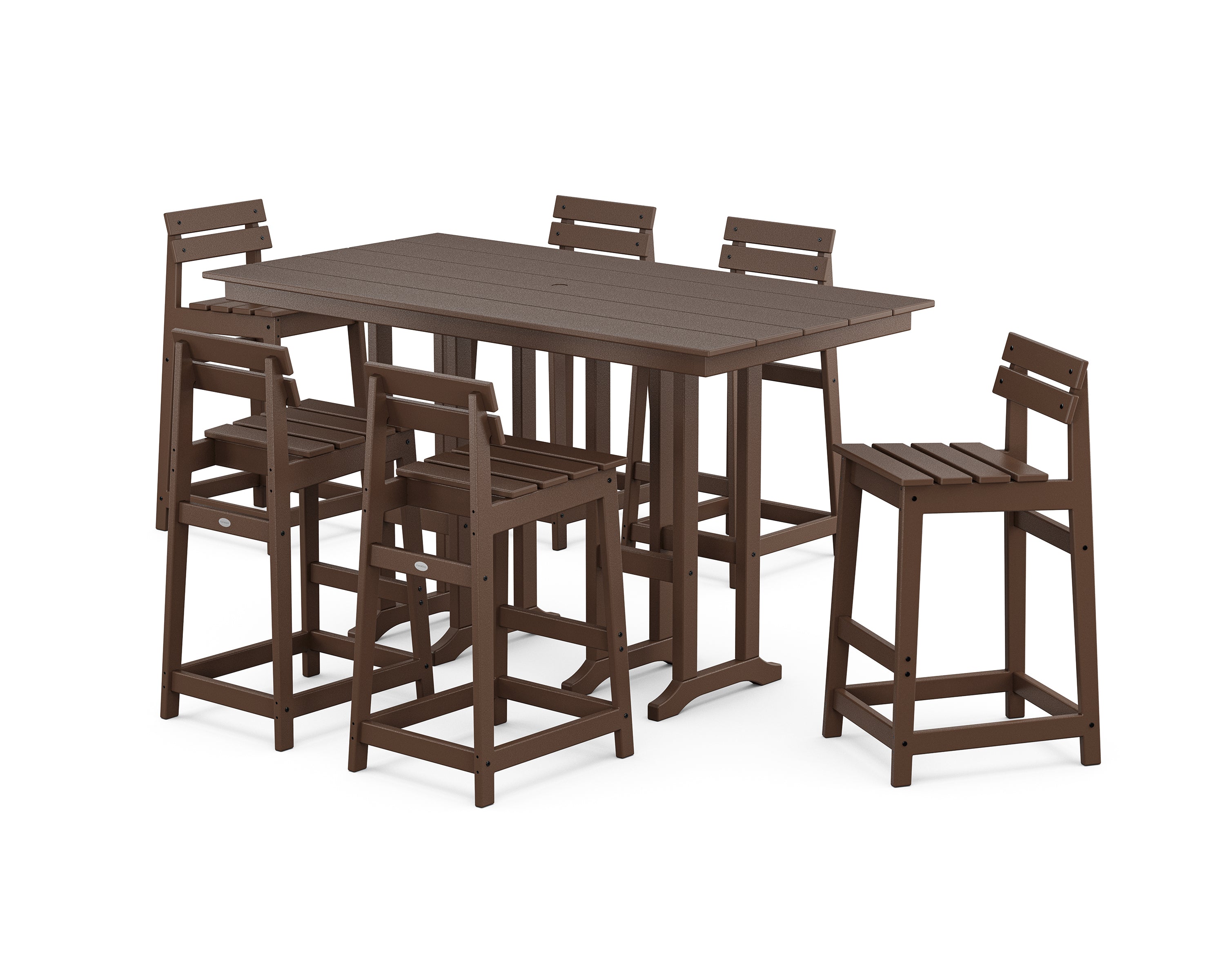 POLYWOOD Modern Studio Plaza Lowback Bar Chair 7-Piece Set in Mahogany