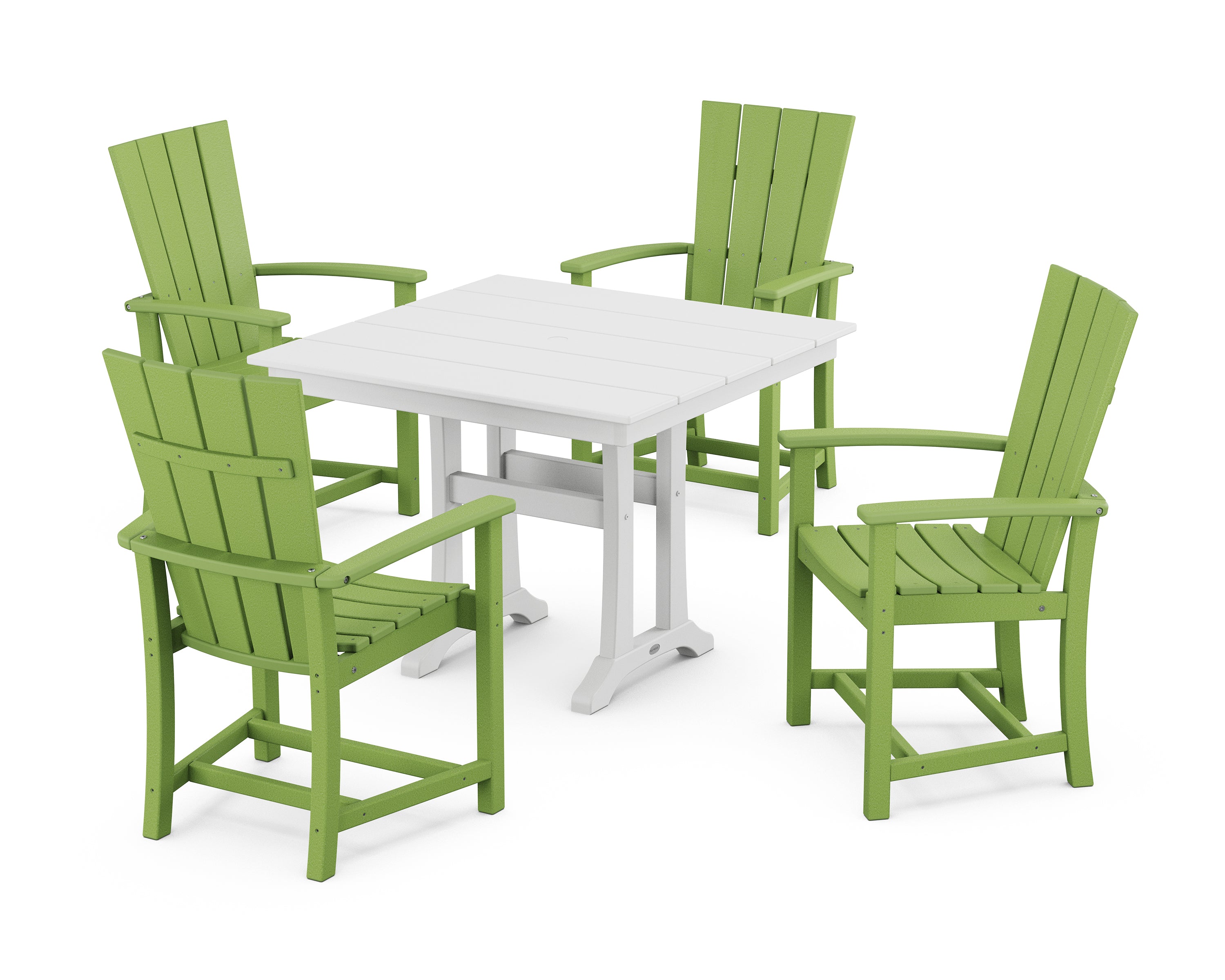POLYWOOD® Quattro 5-Piece Farmhouse Dining Set With Trestle Legs in Lime / White
