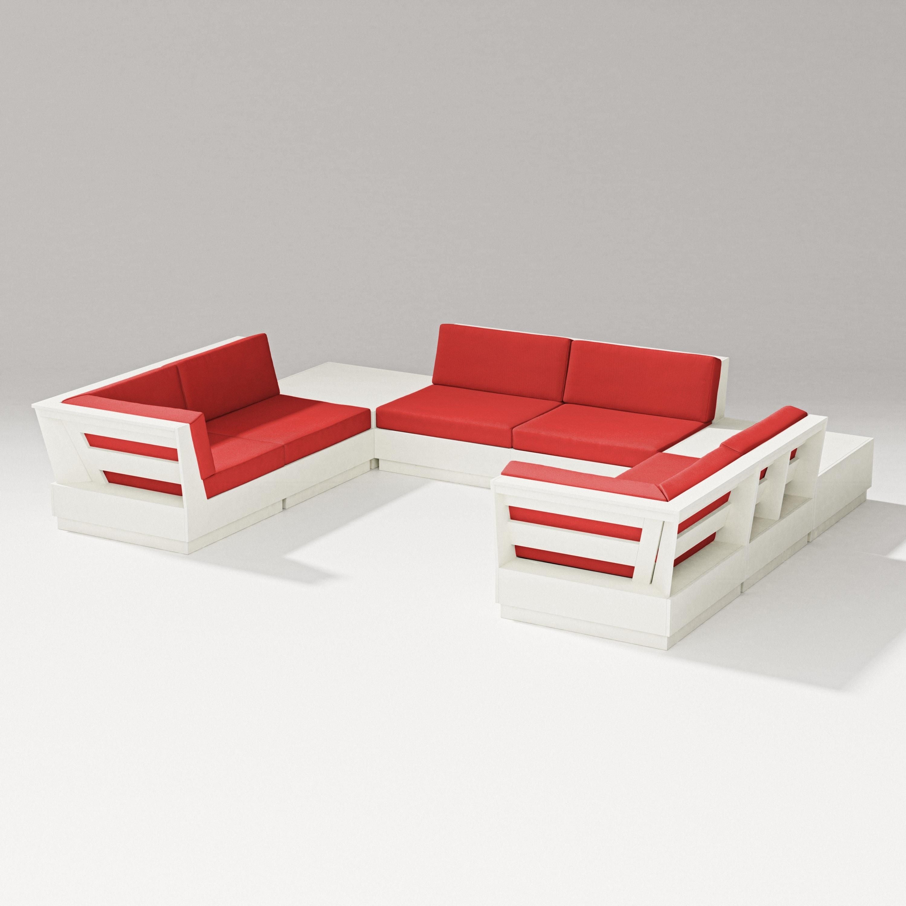 PW Designer Series Elevate 8-Piece U-Shaped Sectional in Vintage White / Crimson Linen