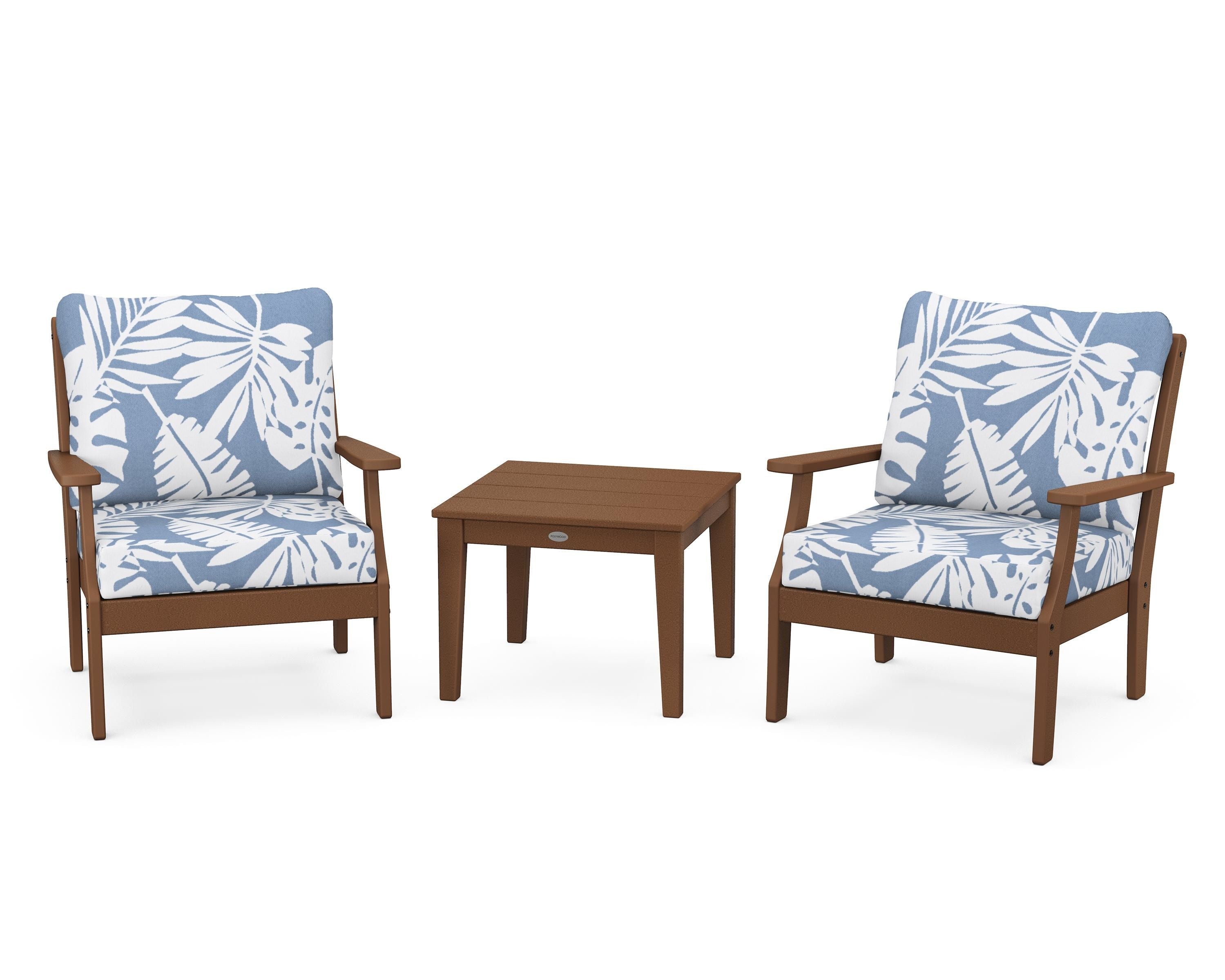 POLYWOOD Braxton 3-Piece Deep Seating Set in Teak / Leaf Sky Blue