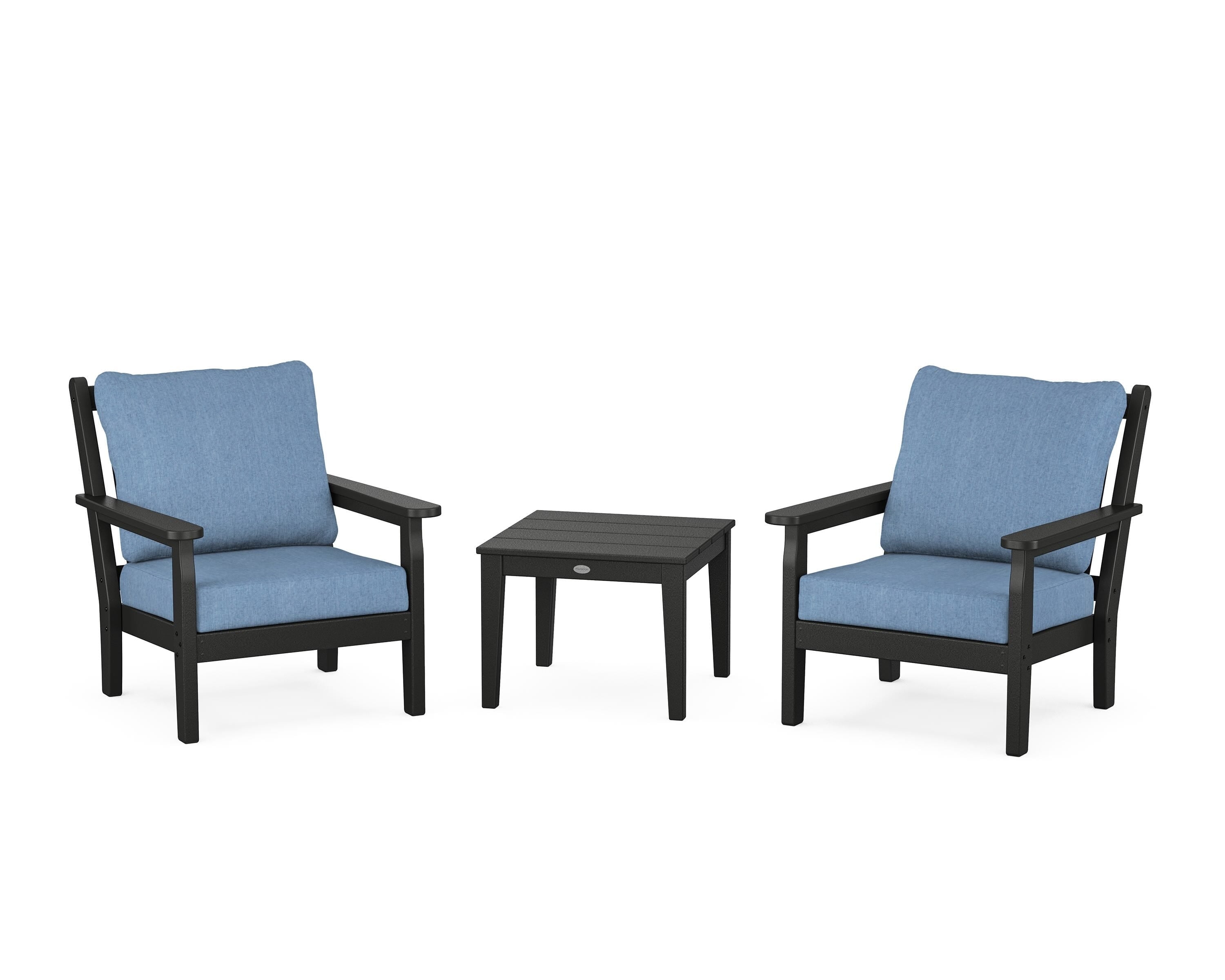 POLYWOOD Chippendale 3-Piece Deep Seating Set in Black / Sky Blue