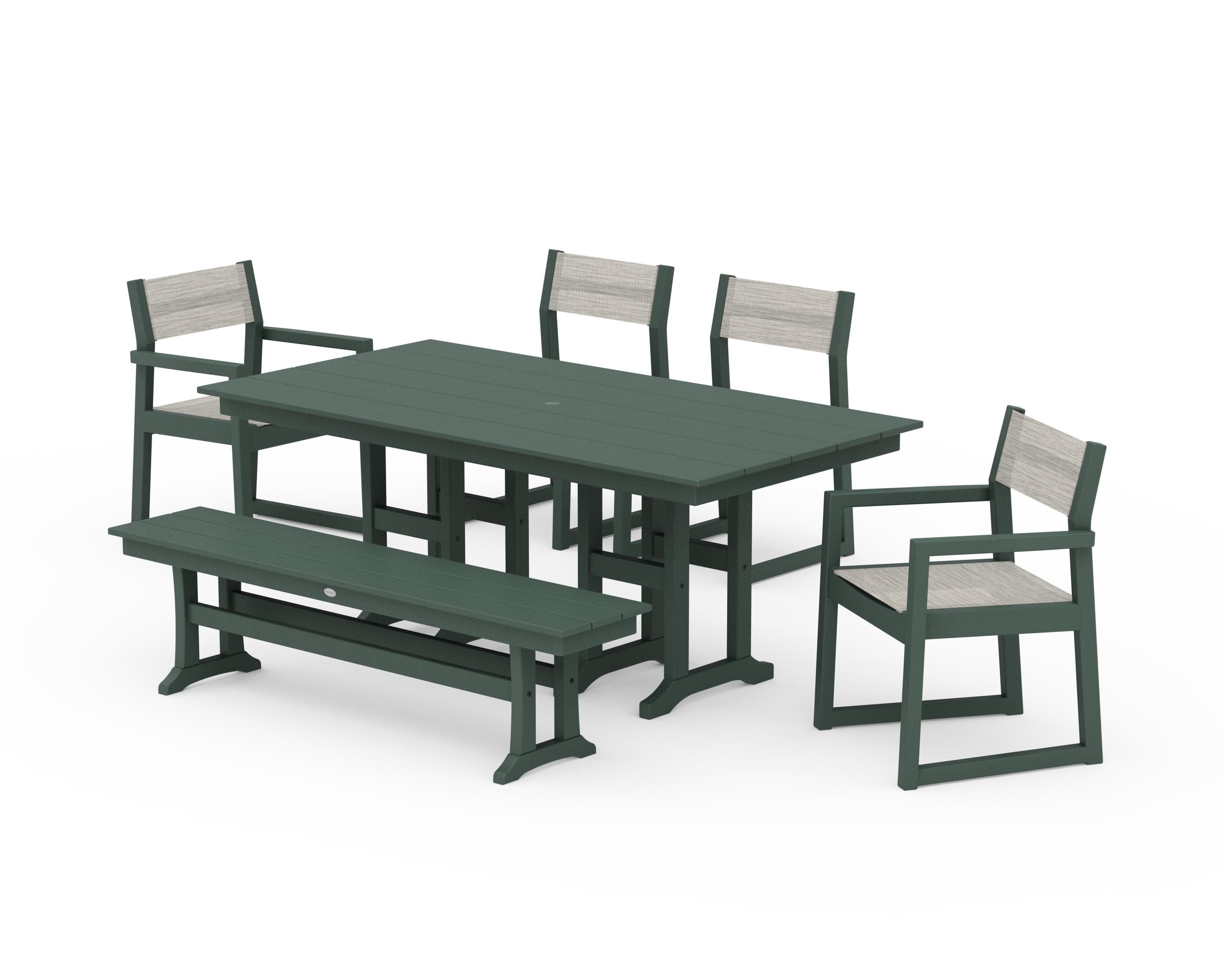 POLYWOOD EDGE Sling 6-Piece Farmhouse Dining Set in Green / Birch Sling