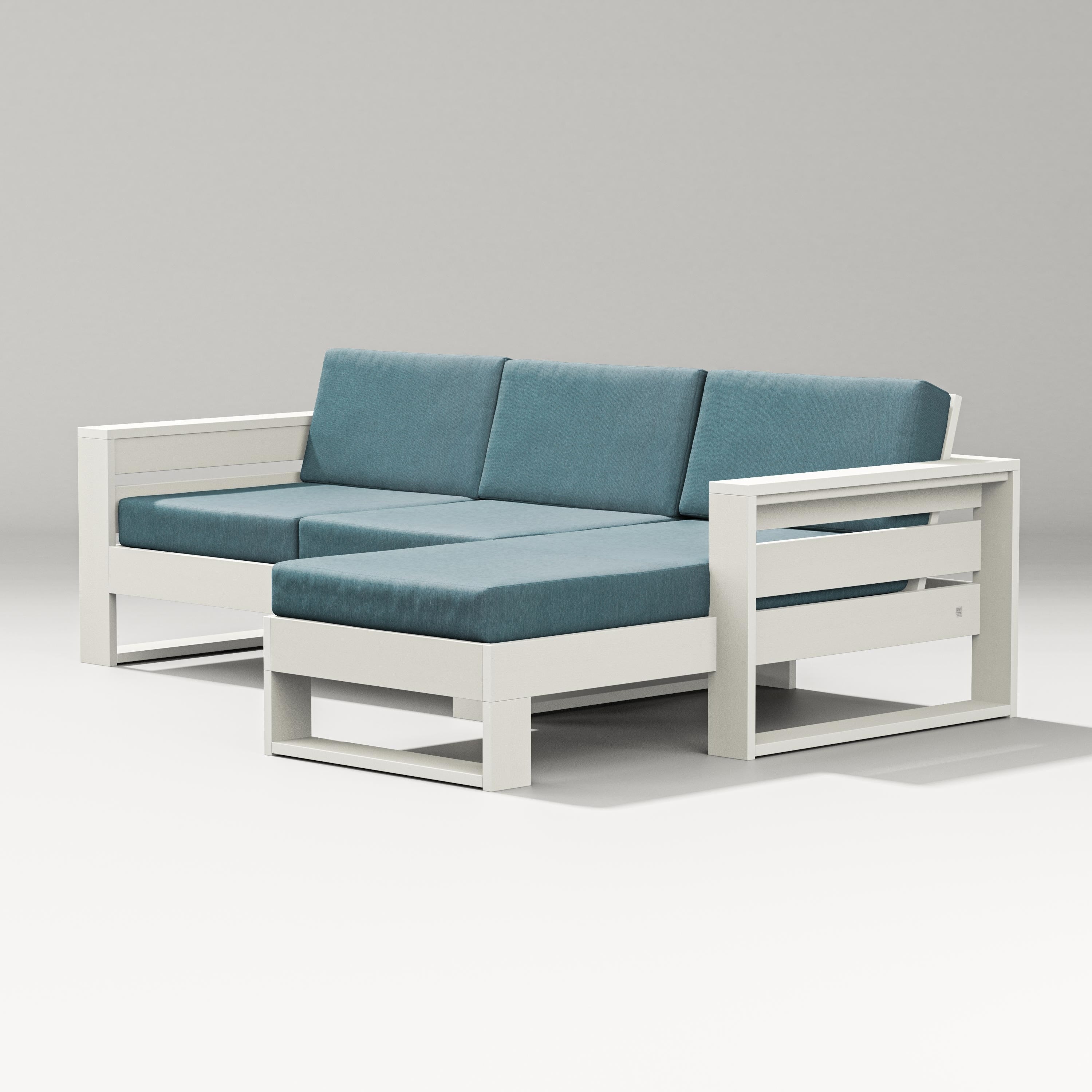 PW Designer Series Latitude Right Chaise Sectional in Vintage White / Ocean Teal