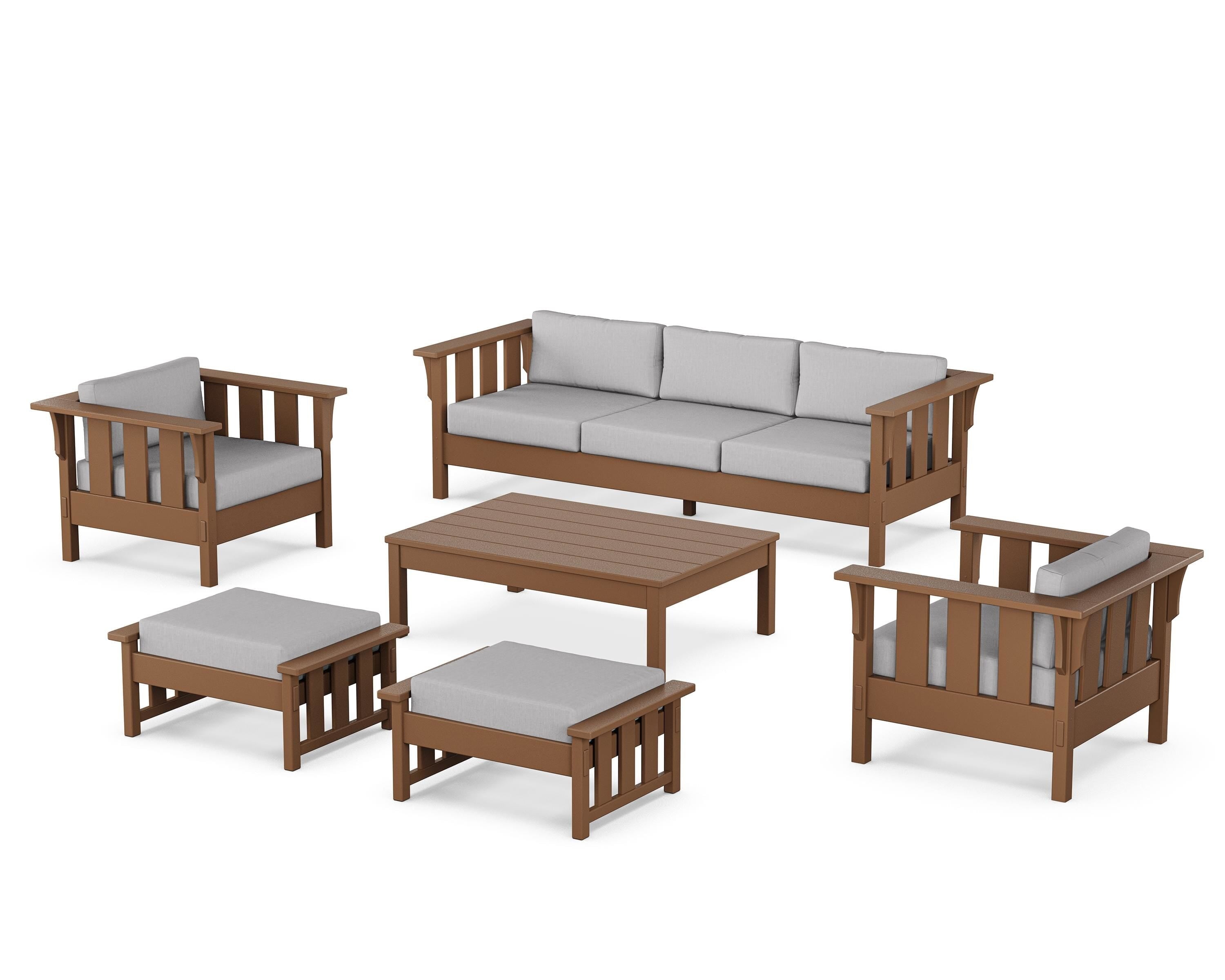 Martha Stewart by POLYWOOD Acadia 6-Piece Lounge Sofa Set in Teak / Granite