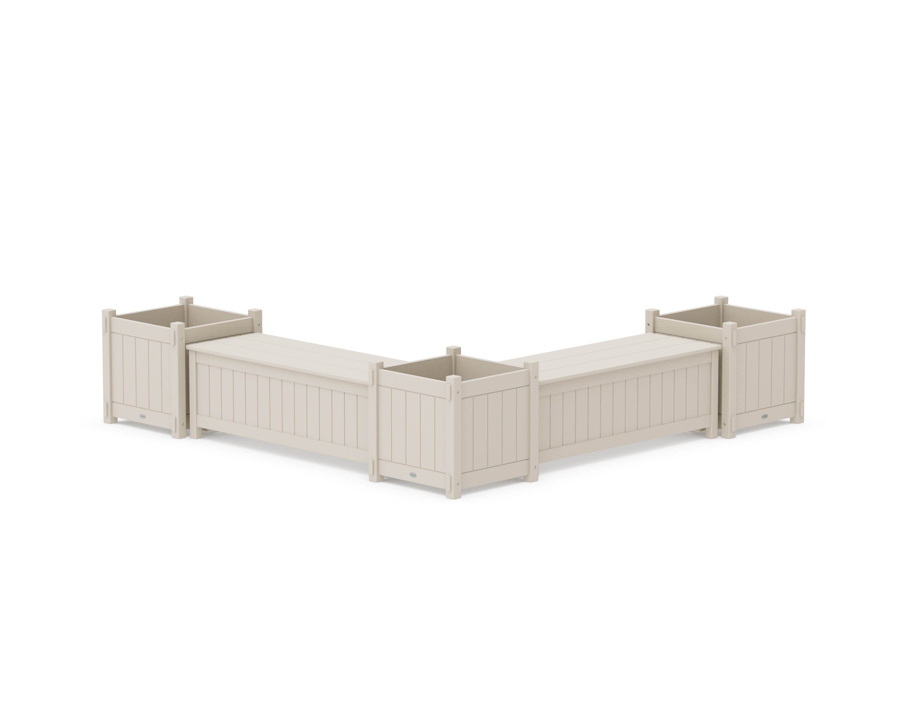 POLYWOOD 48" Vineyard L- Shaped Planter Storage Bench Corner Set- Large in Sand
