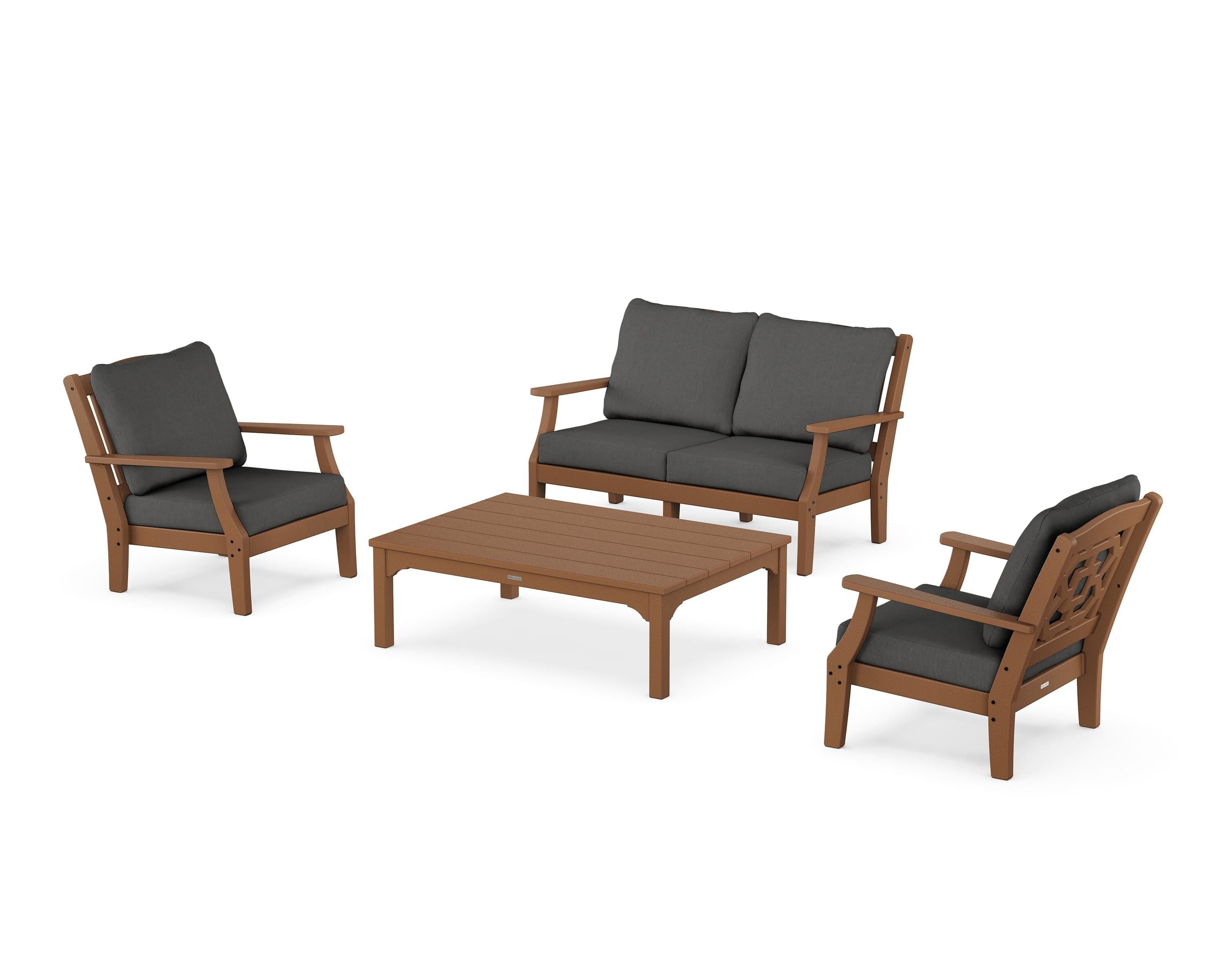 Martha Stewart by POLYWOOD Chinoiserie 4-Piece Deep Seating Set with Loveseat in Teak / Spectrum Carbon