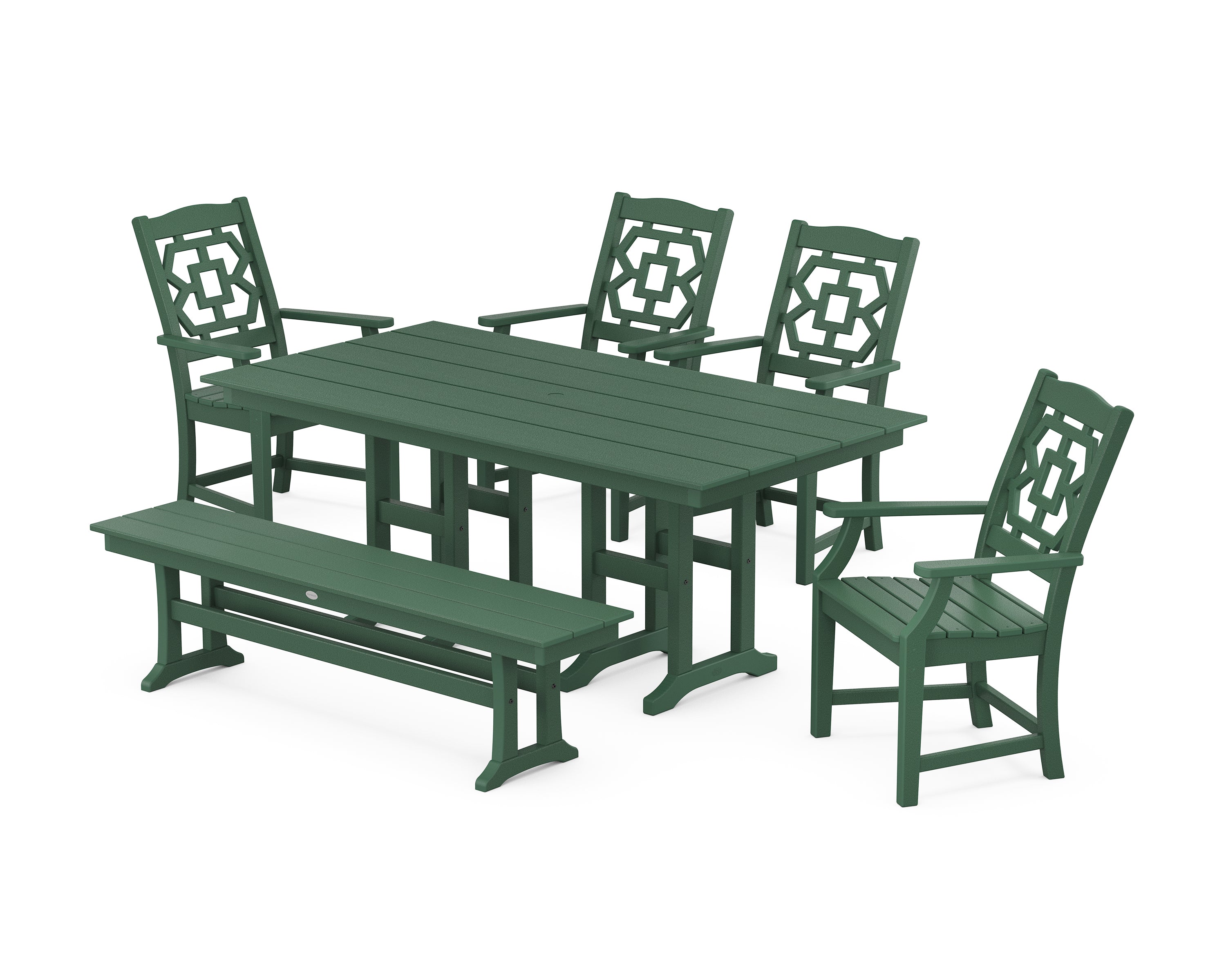 Martha Stewart by POLYWOOD® Chinoiserie 6-Piece Farmhouse Dining Set with Bench in Green