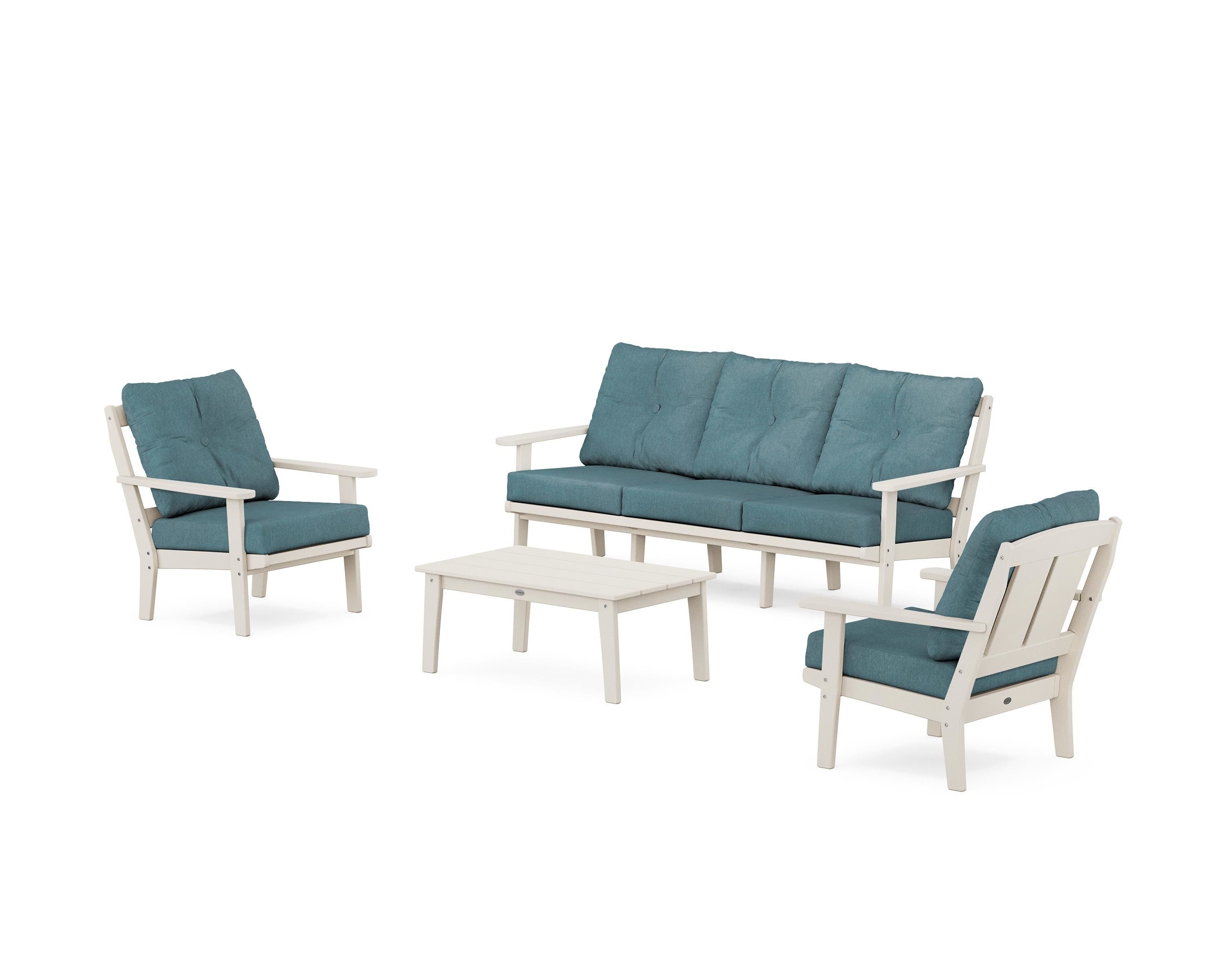 POLYWOOD Mission 4-Piece Deep Seating Set with Sofa in Sand / Ocean Teal