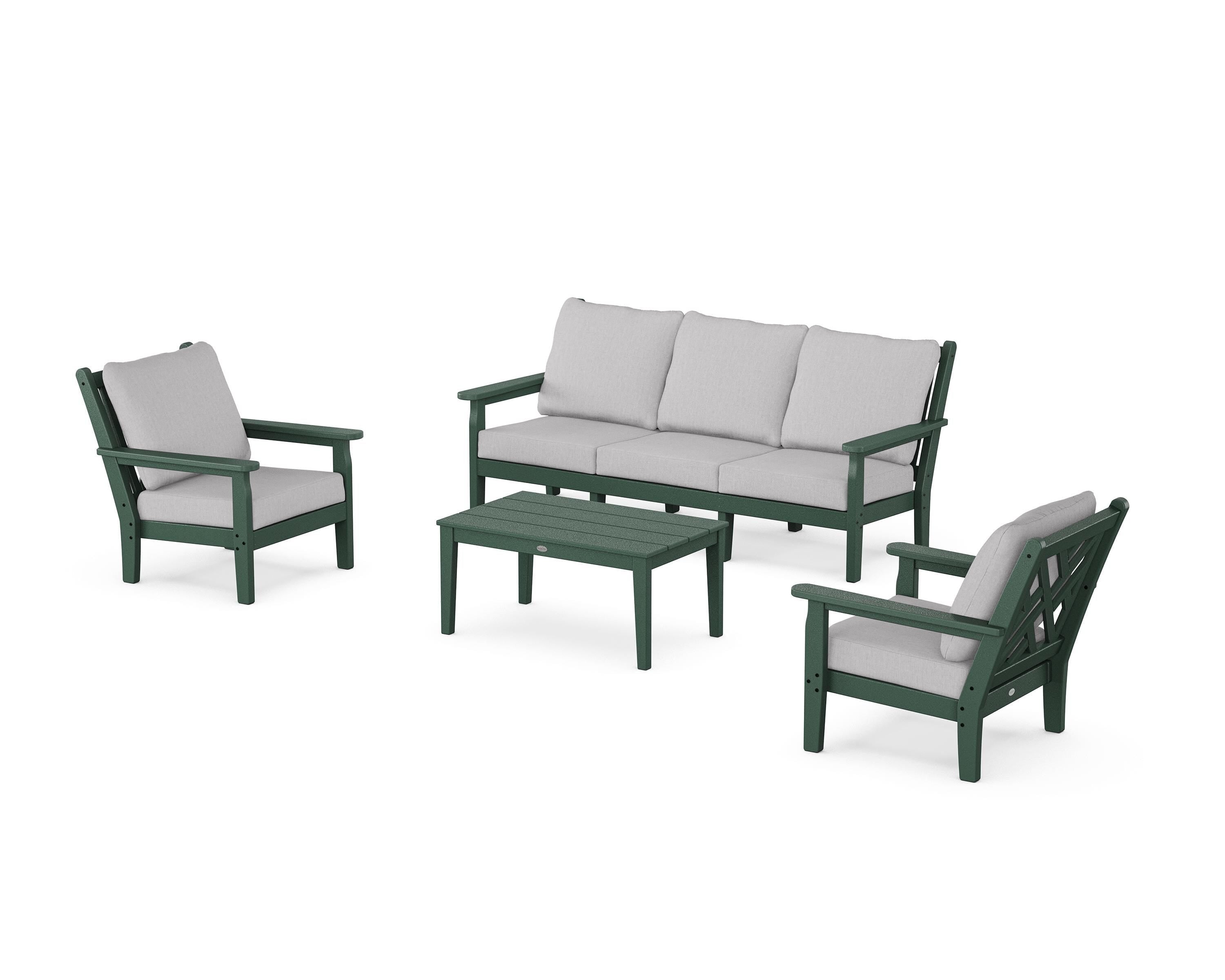POLYWOOD Chippendale 4-Piece Deep Seating Set with Sofa in Green / Granite