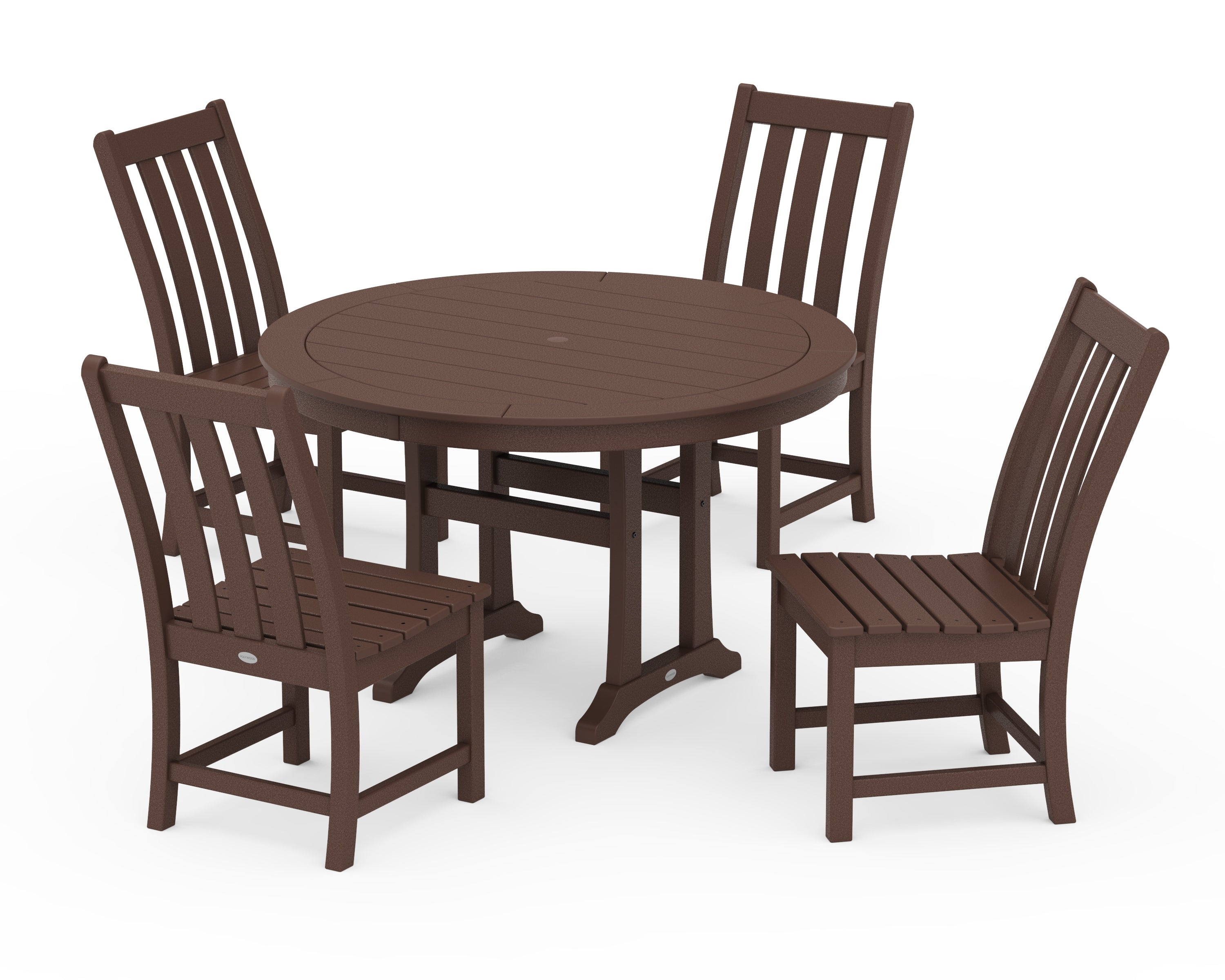 POLYWOOD Vineyard Side Chair 5-Piece Round Dining Set With Trestle Legs in Mahogany