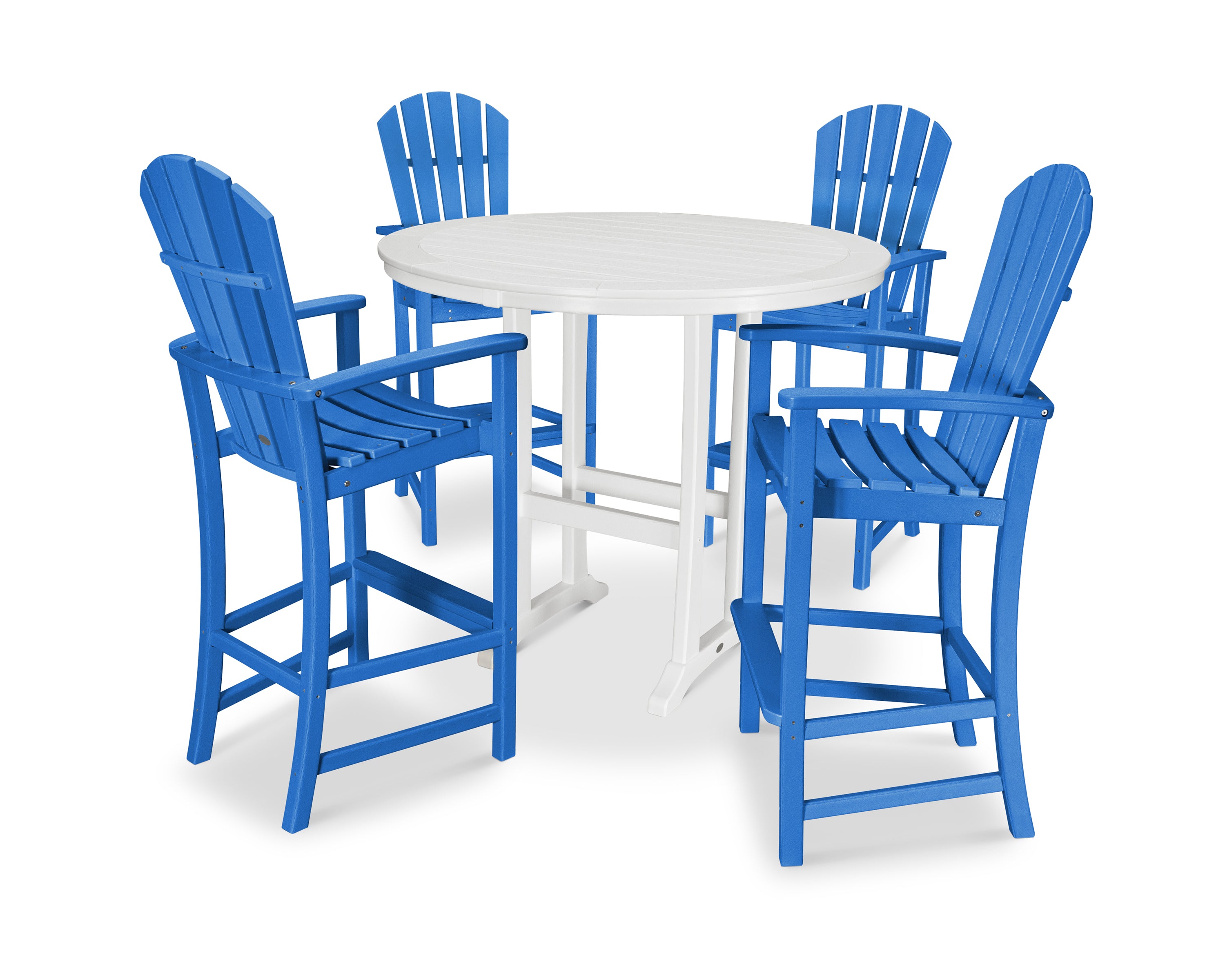 POLYWOOD® Palm Coast 5-Piece Round Bar Set in Pacific Blue / White