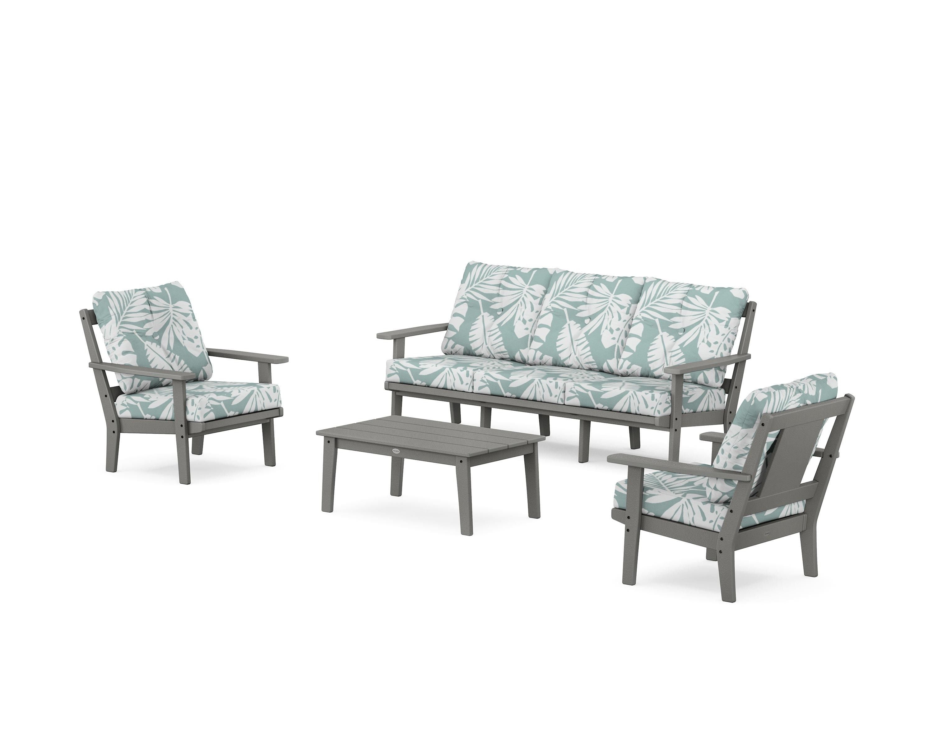 POLYWOOD Prairie 4-Piece Deep Seating Set with Sofa in Slate Grey / Leaf Glacier Spa