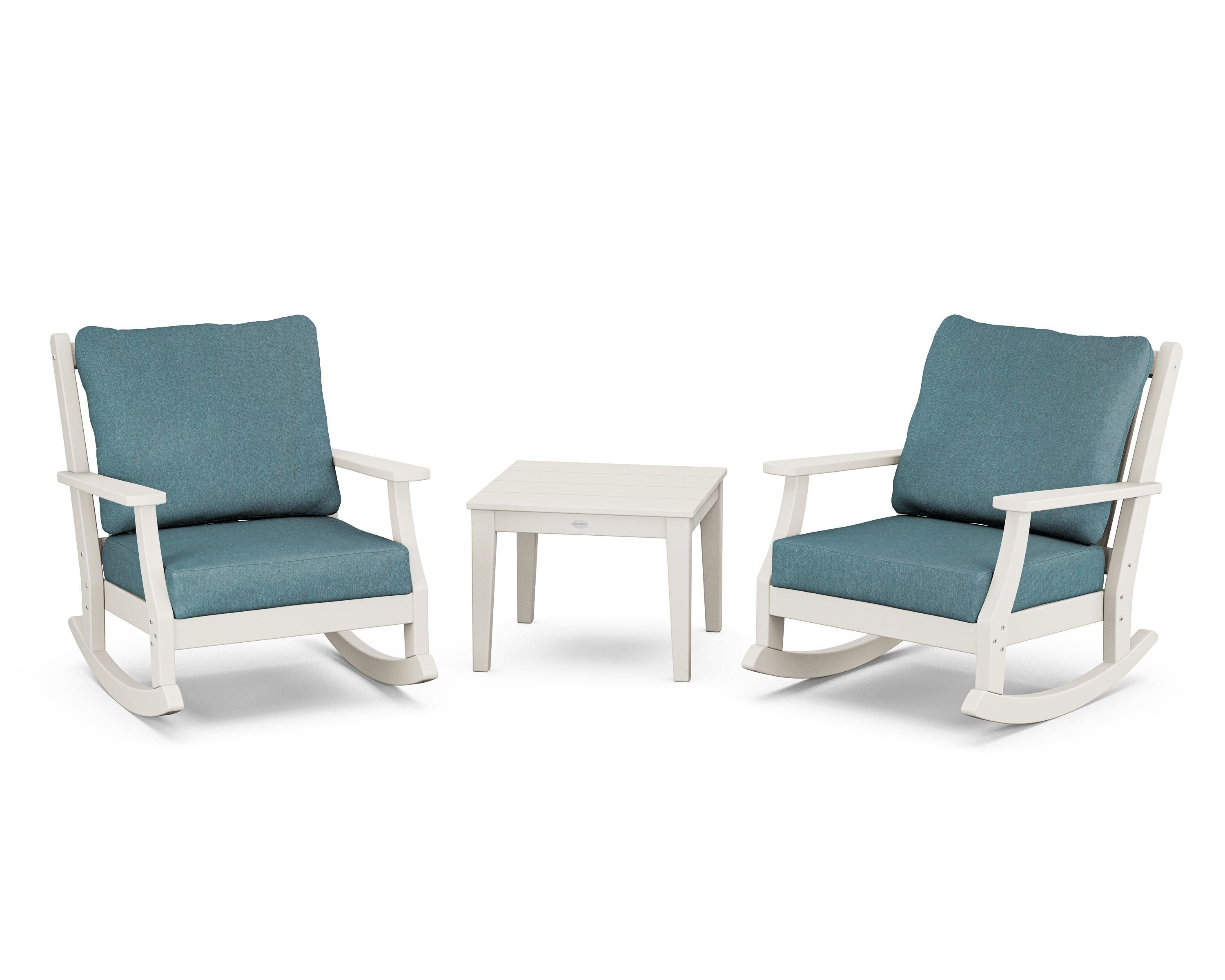 Country Living Wovendale 3-Piece Deep Seating Rocker Set in Sand / Ocean Teal