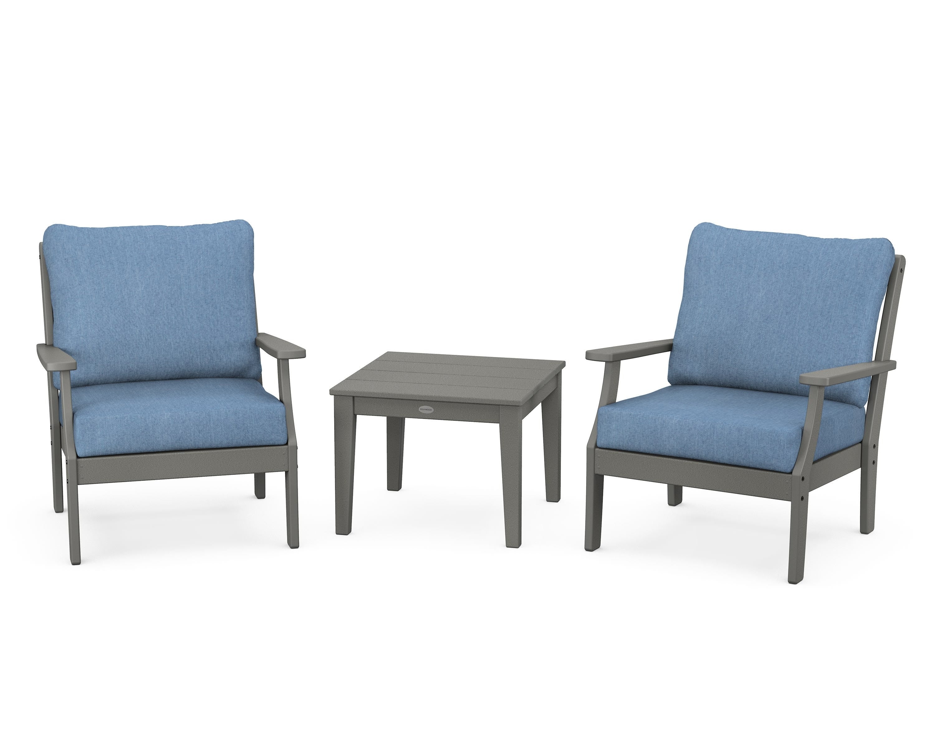 POLYWOOD Braxton 3-Piece Deep Seating Set in Slate Grey / Sky Blue