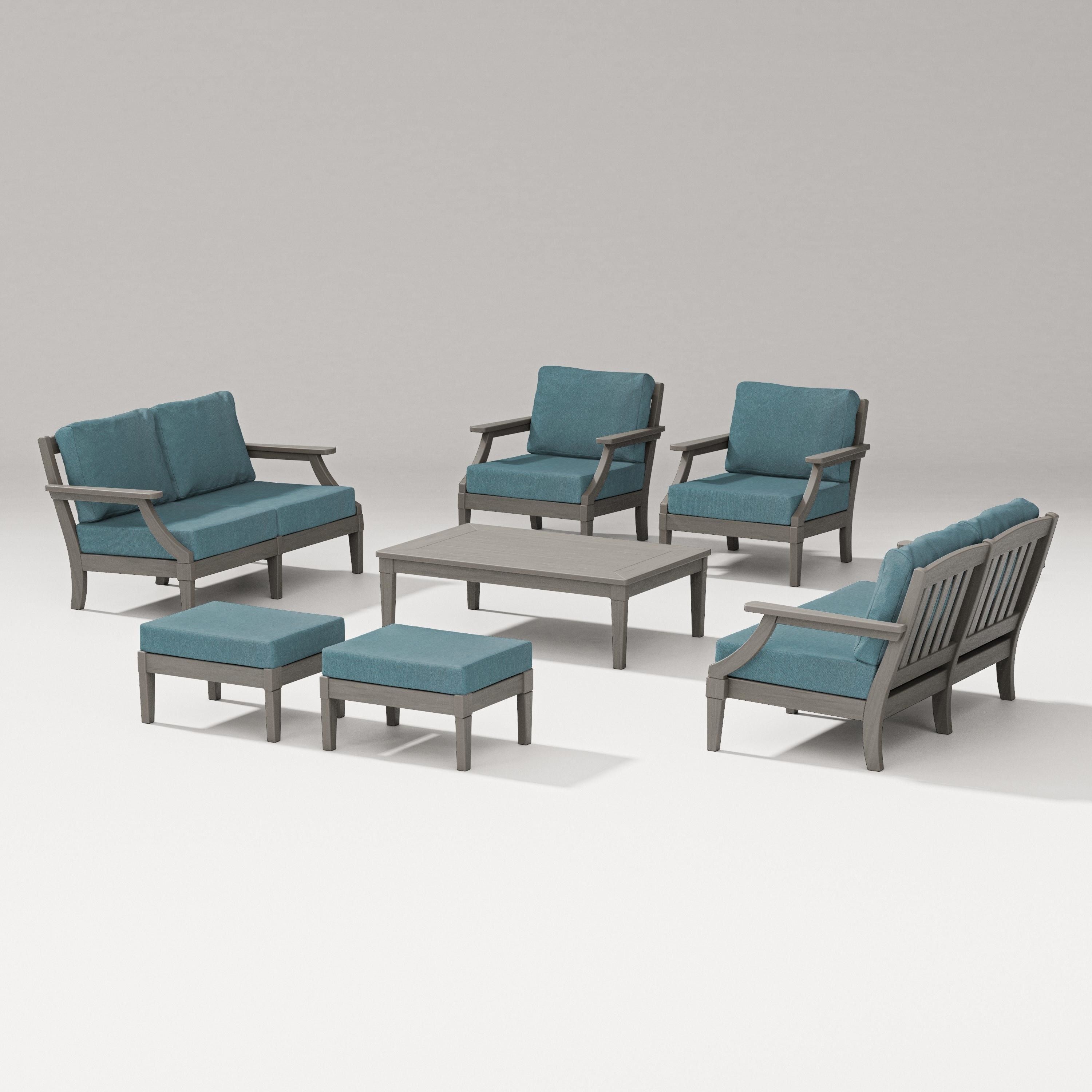 PW Designer Series Estate 7-Piece Lounge Loveseat Set in Driftwood / Ocean Teal