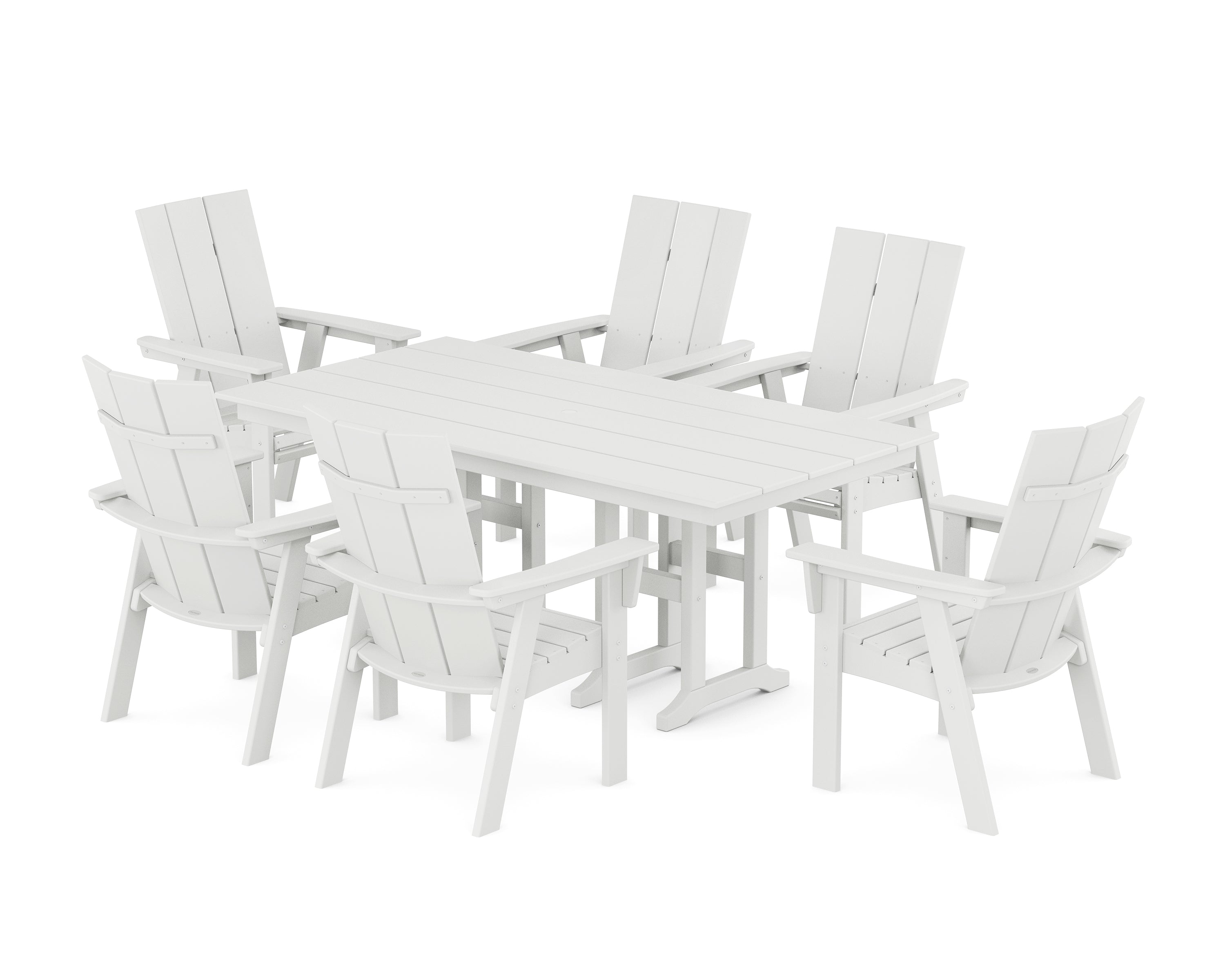 POLYWOOD Modern Curveback Adirondack 7-Piece Farmhouse Dining Set in White