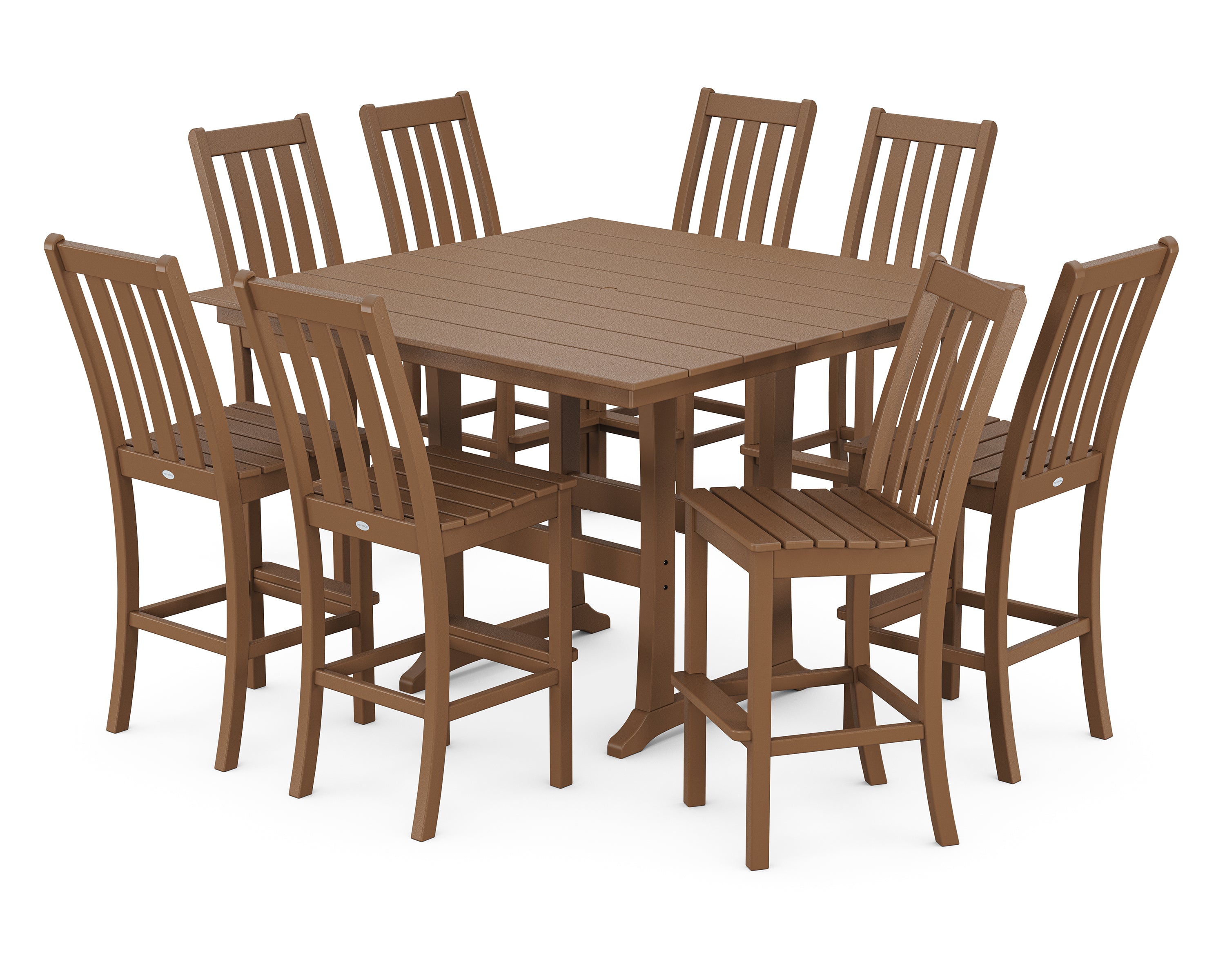 POLYWOOD Vineyard 9-Piece Farmhouse Trestle Bar Set in Teak